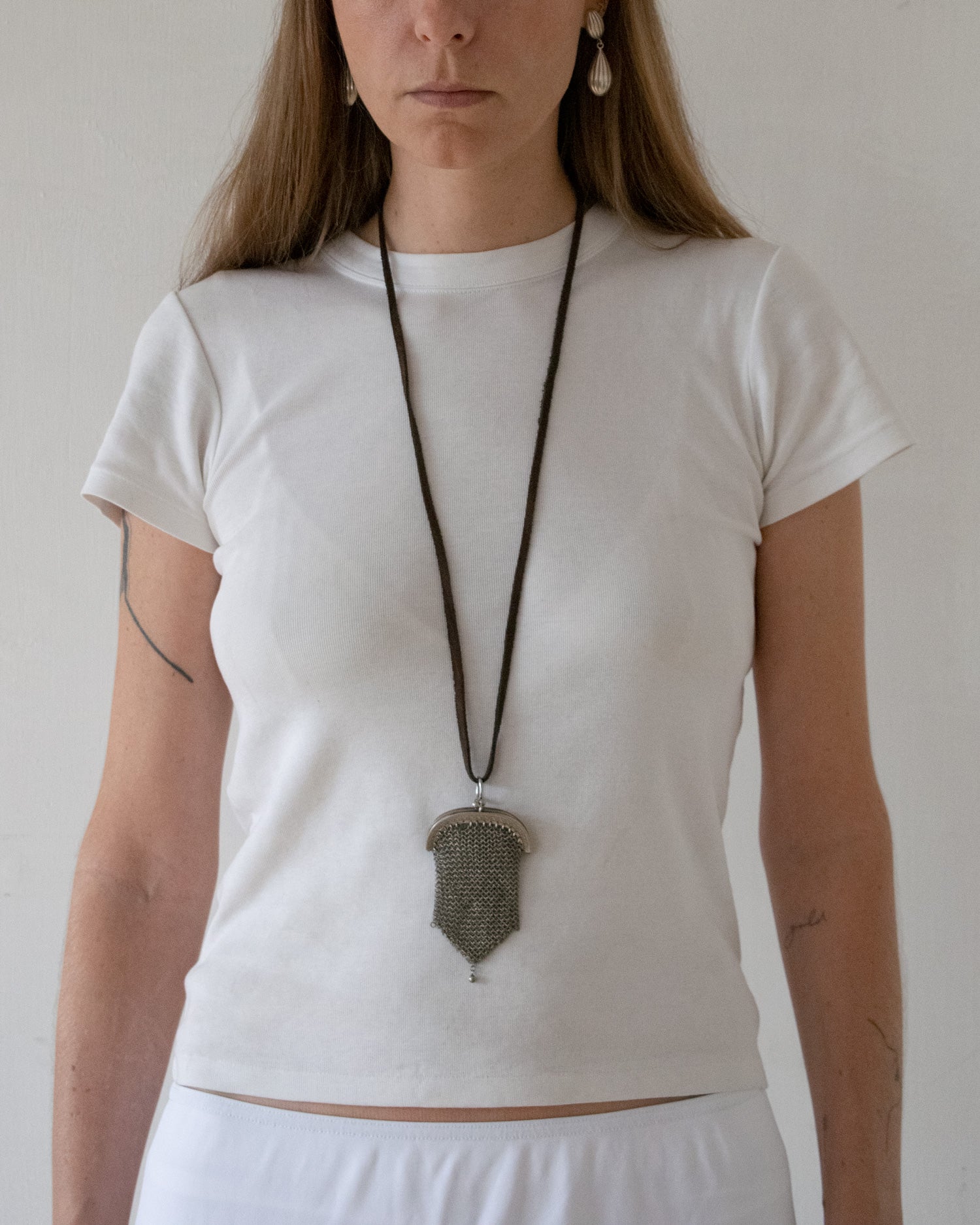 Antique Mesh Purse Necklace (Brown)