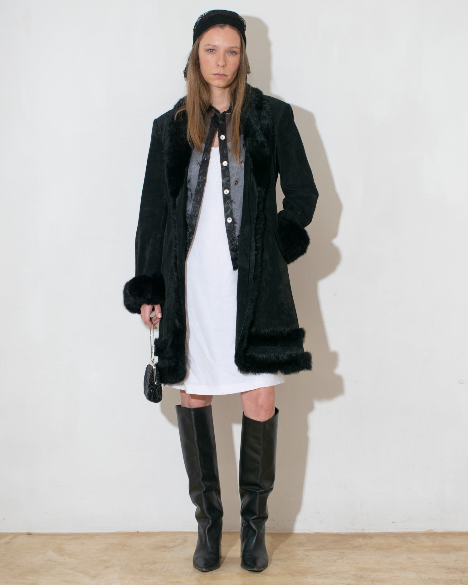 Fur Trim Suede Coat