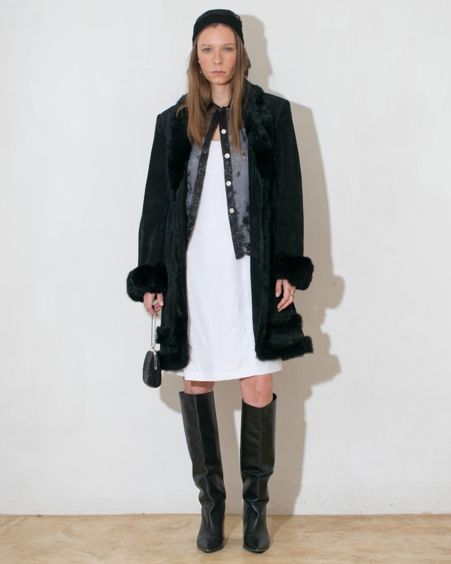 Fur Trim Suede Coat