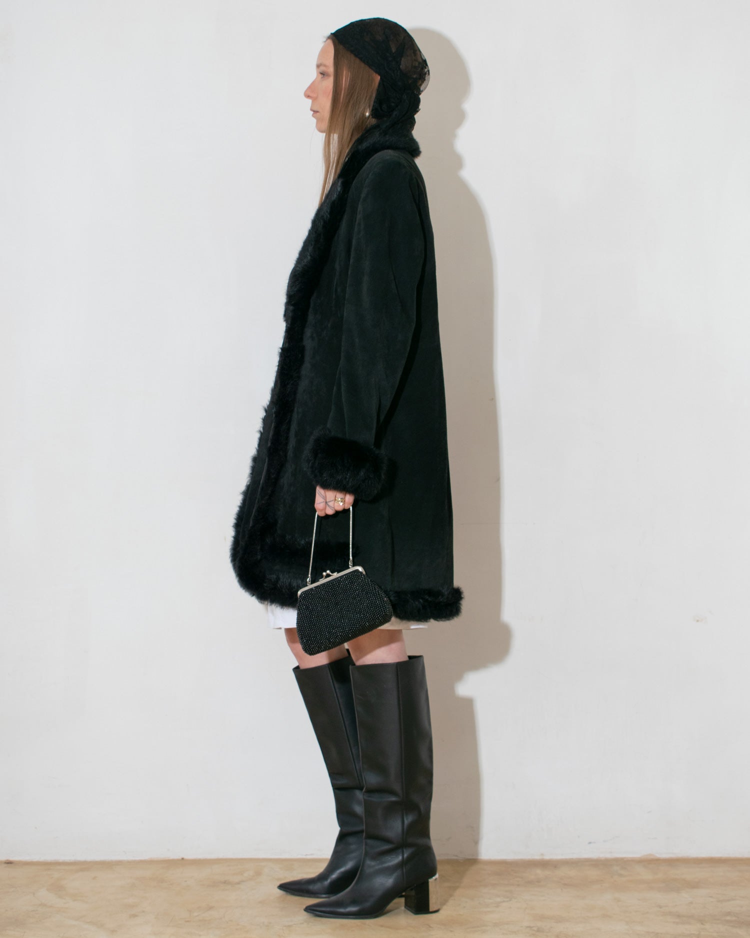 Fur Trim Suede Coat