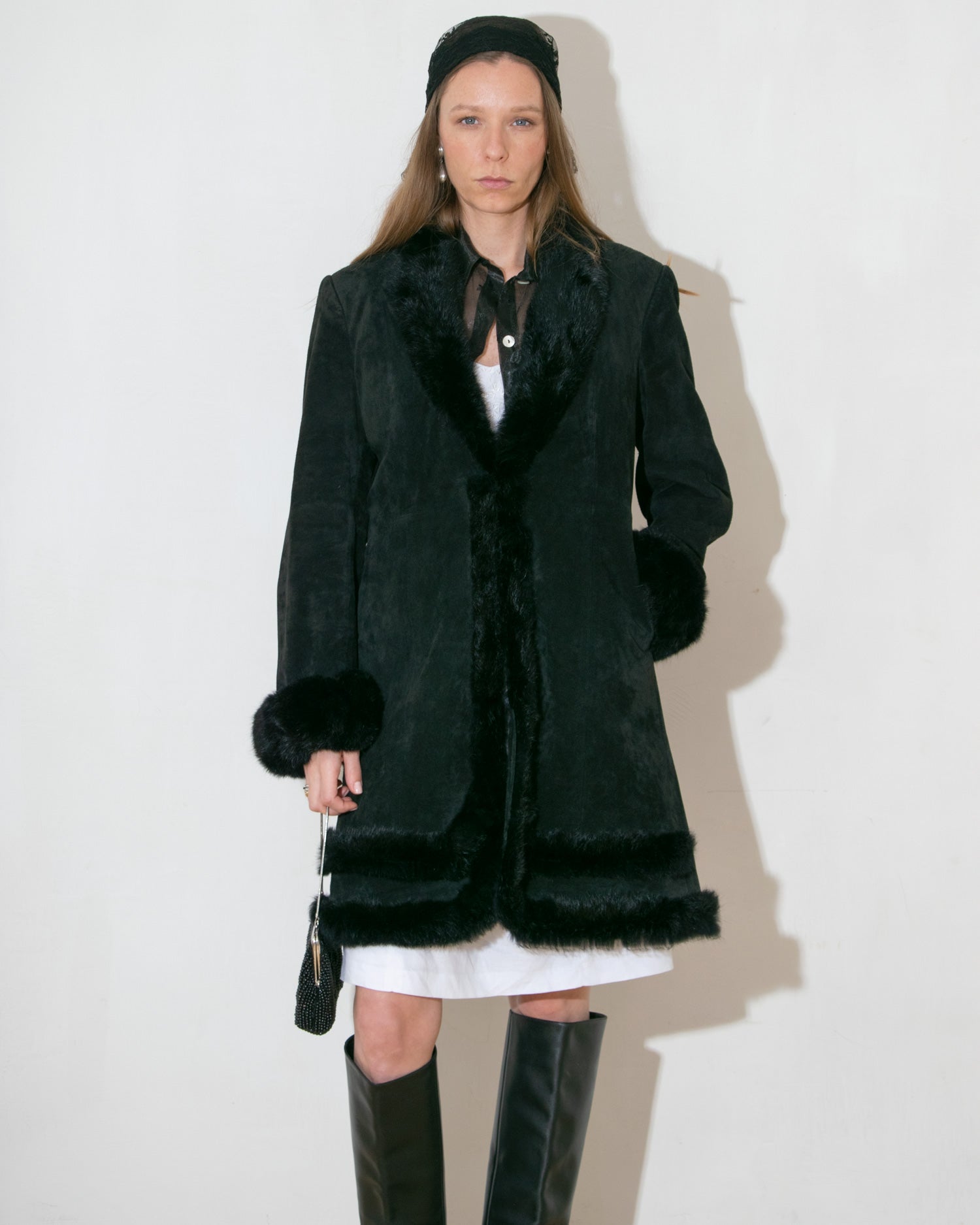 Fur Trim Suede Coat