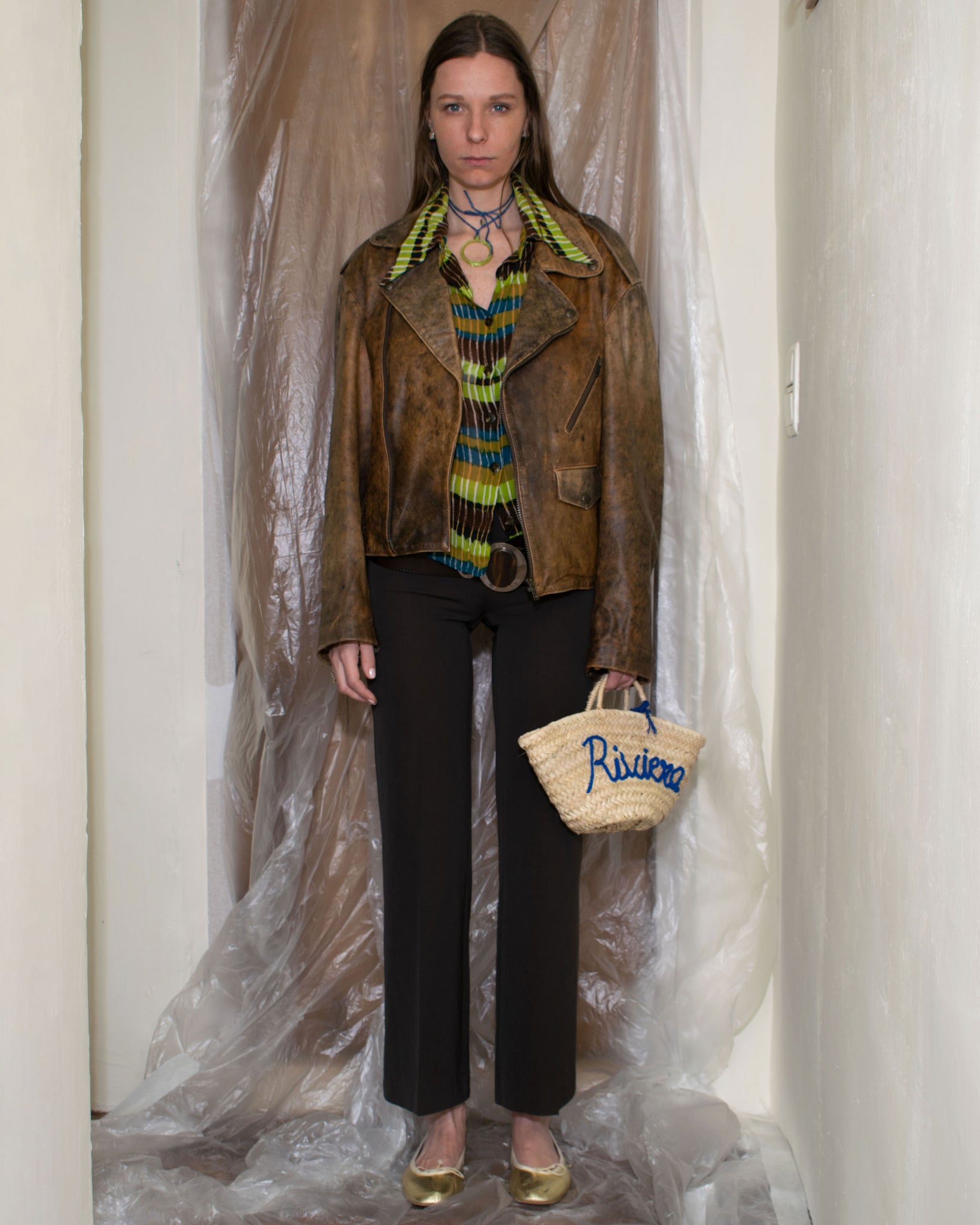 Aged Leather Biker Jacket