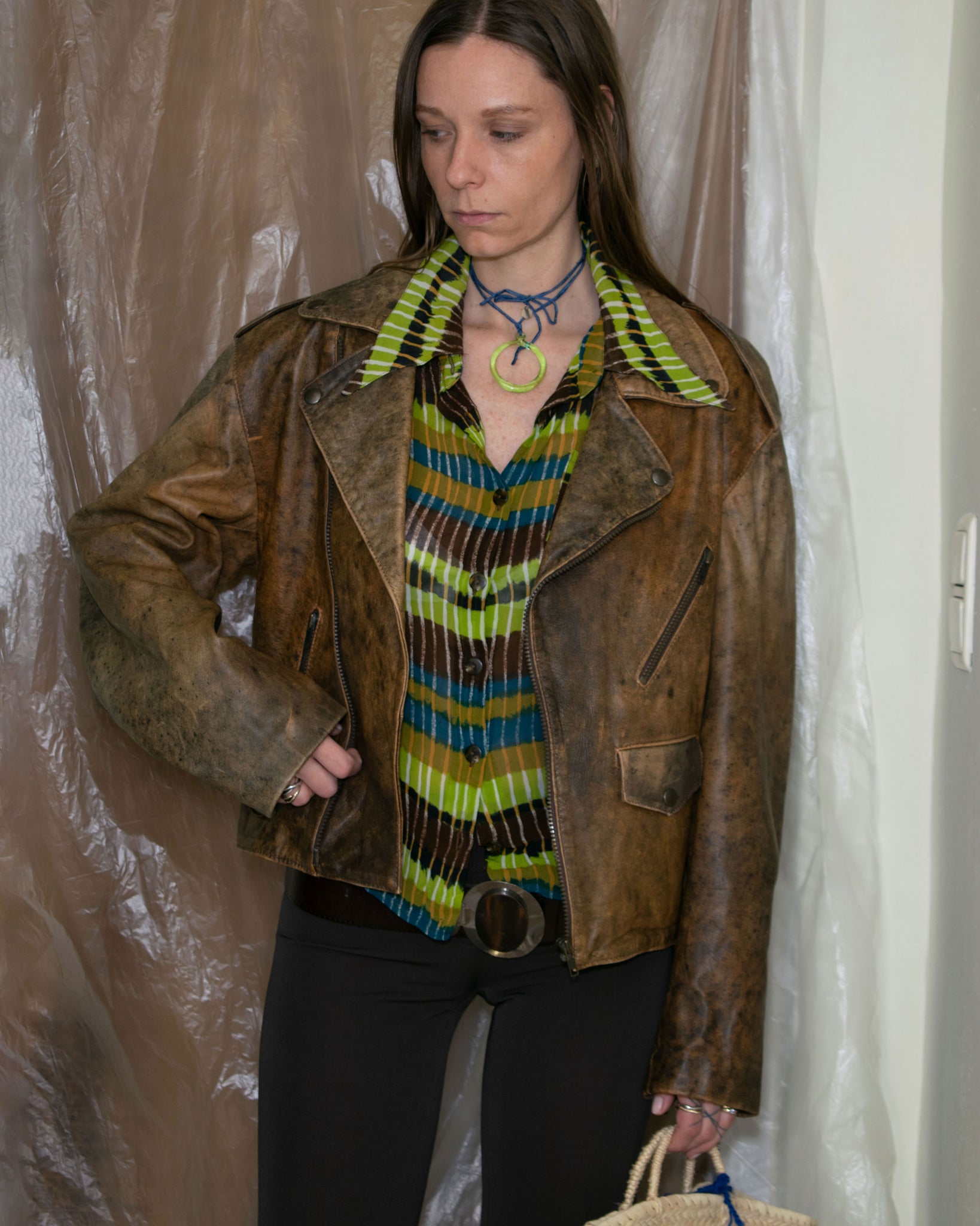 Aged Leather Biker Jacket
