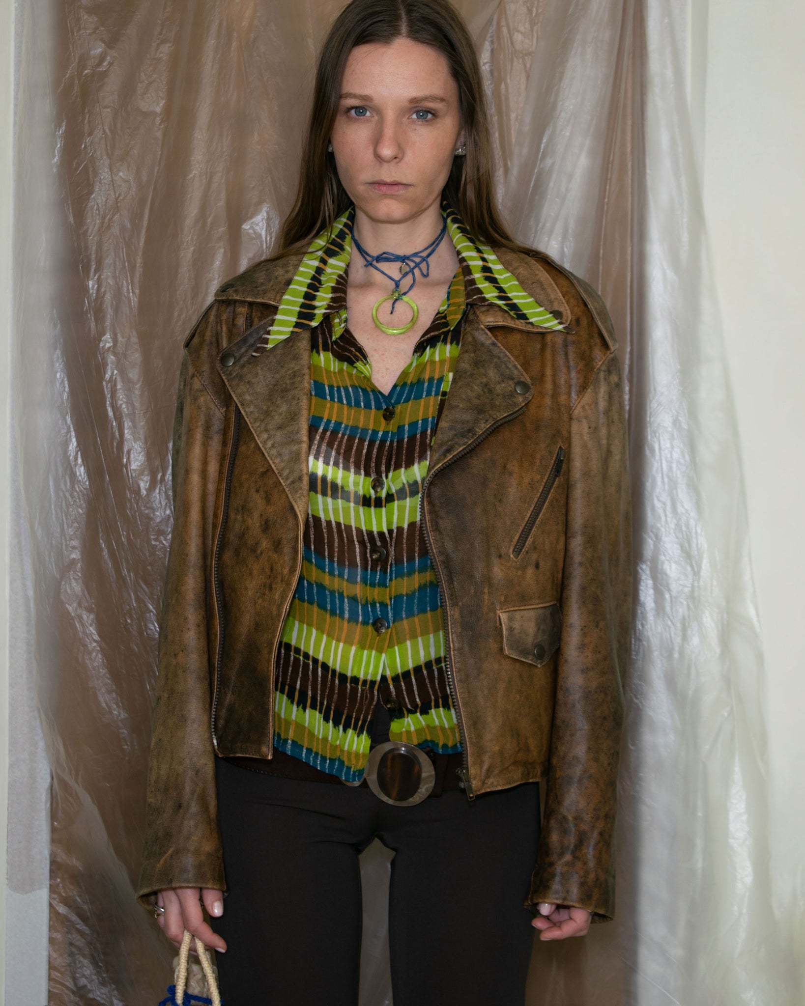 Aged Leather Biker Jacket