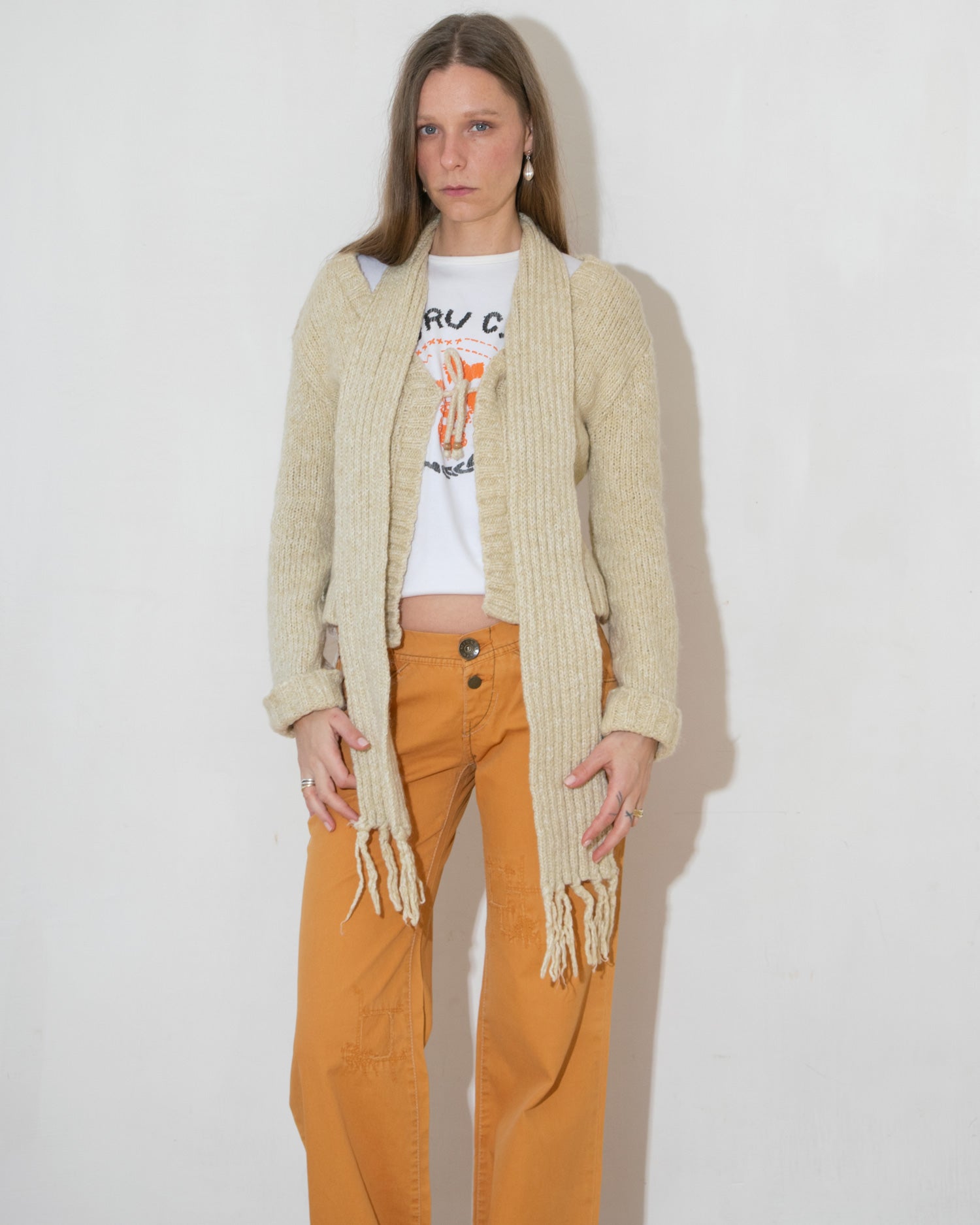 Attached Scarf Cardigan