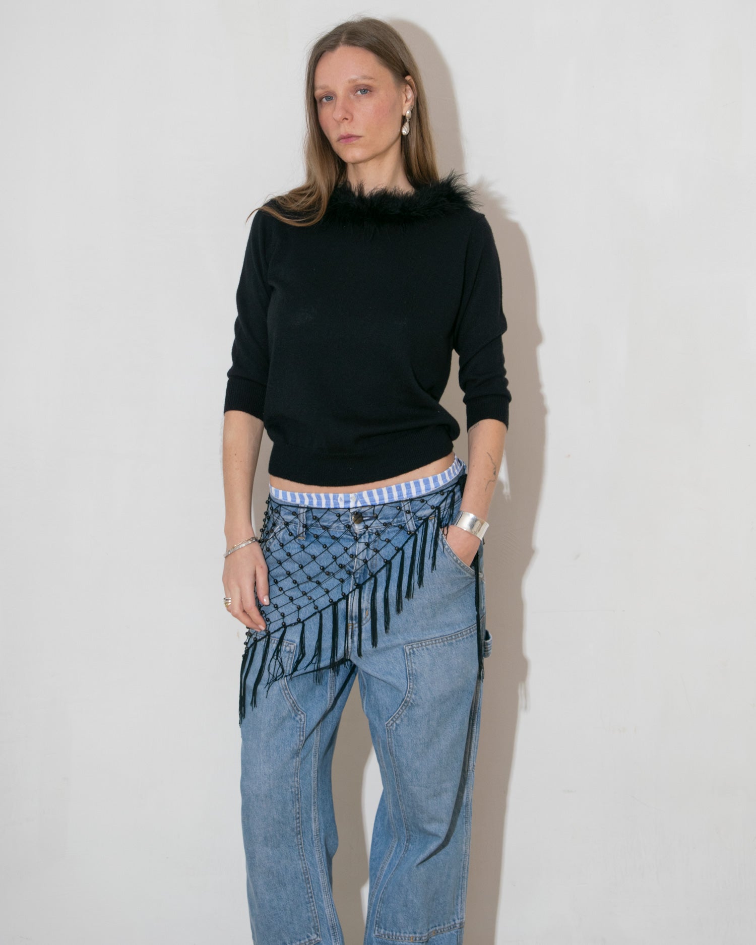 '90s Feather Trim Knit