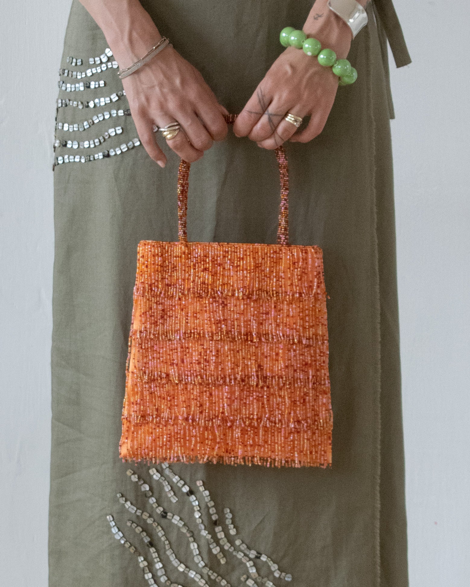 Silk Beaded Bag (Orange)