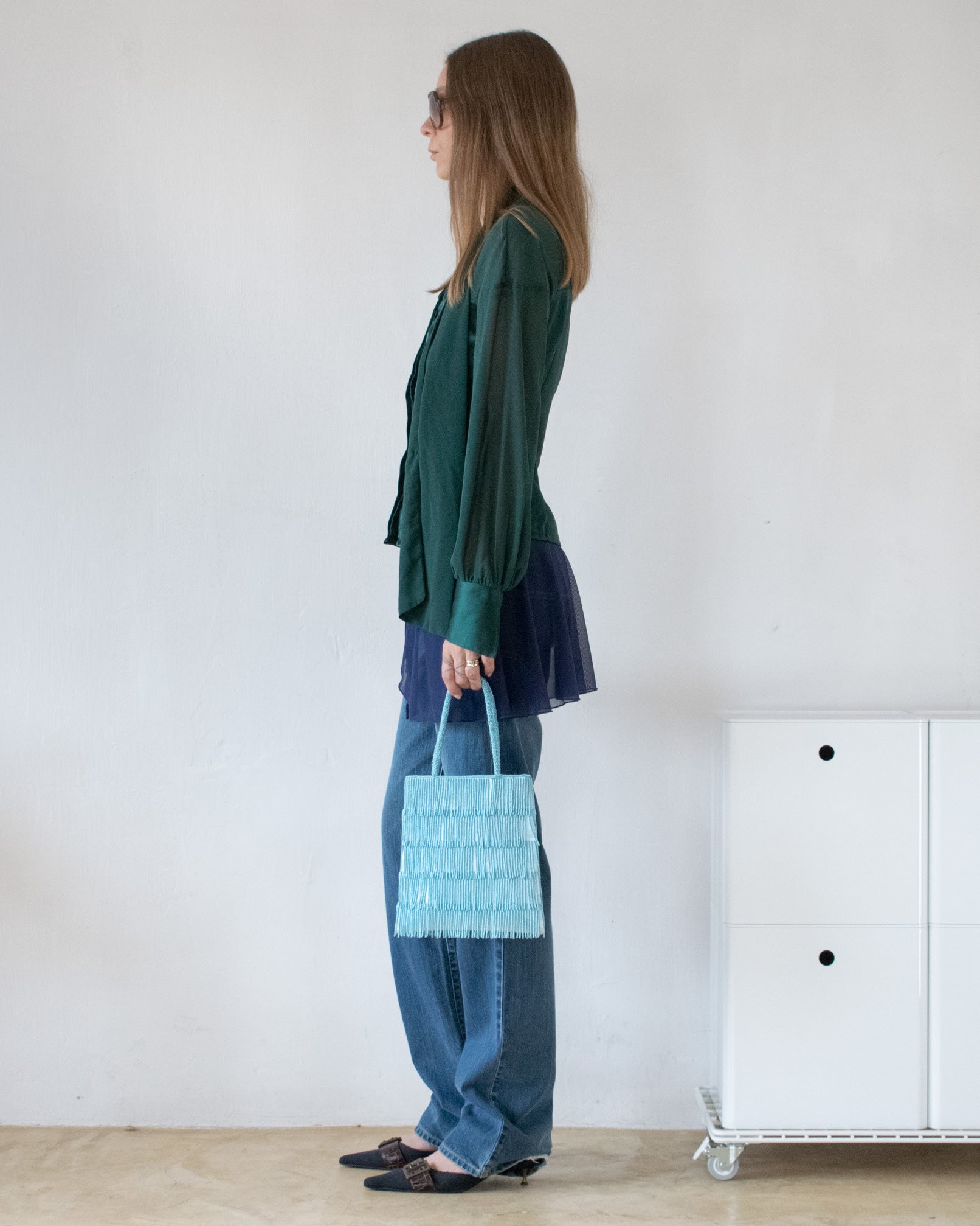 Silk Beaded Bag (Blue)
