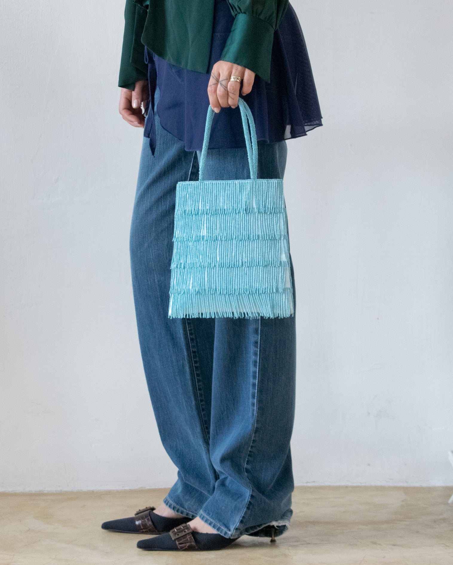 Silk Beaded Bag (Blue)