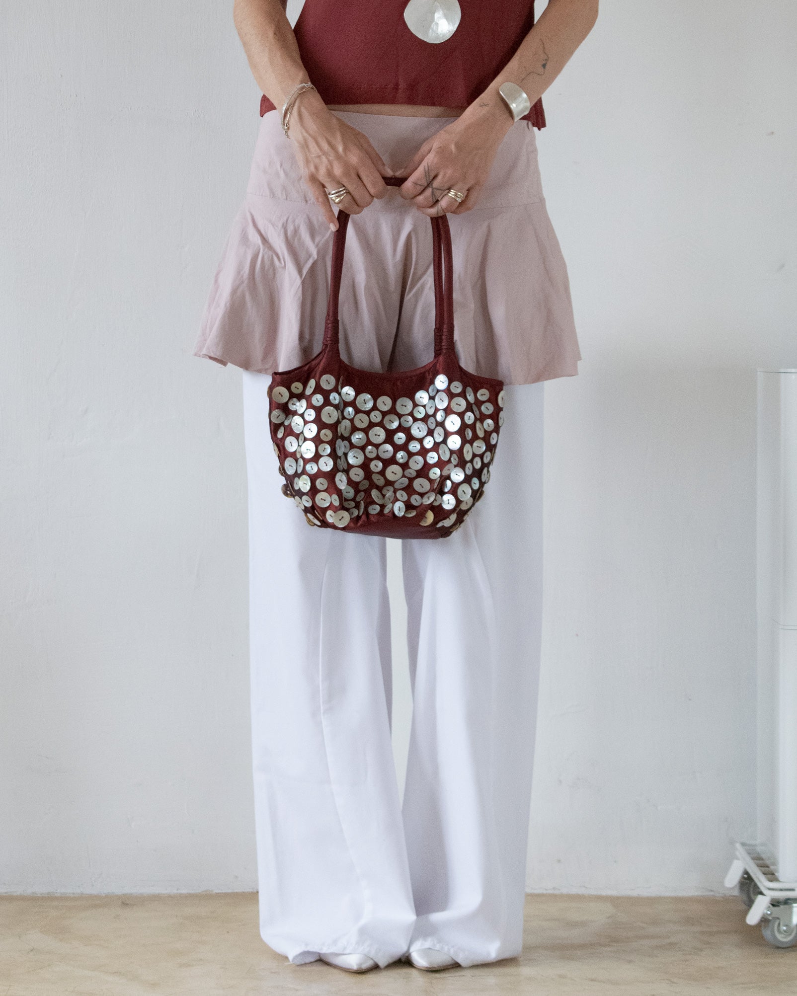 Taffeta Embellished Bag (Burgundy)