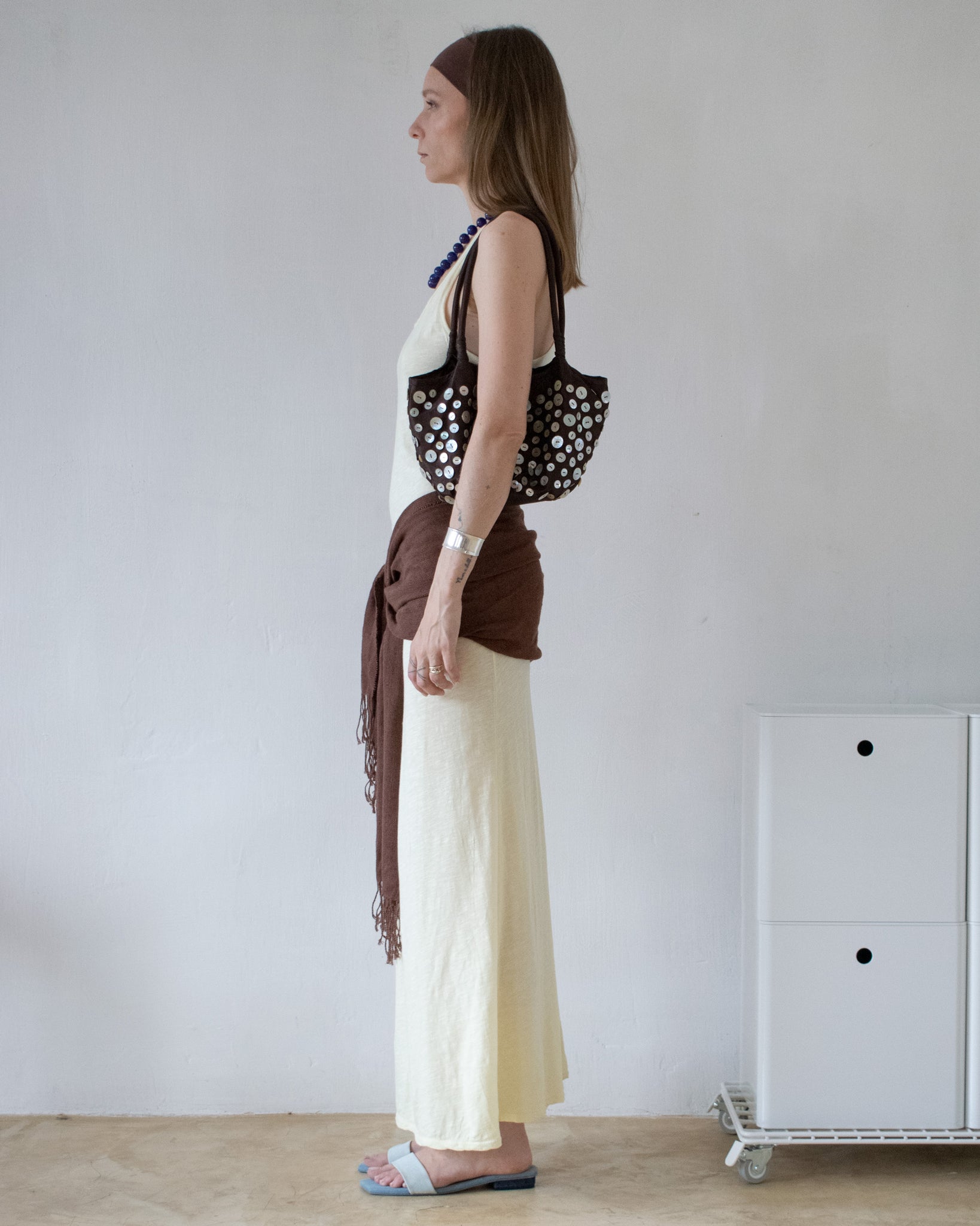 Taffeta Embellished Bag (Brown)