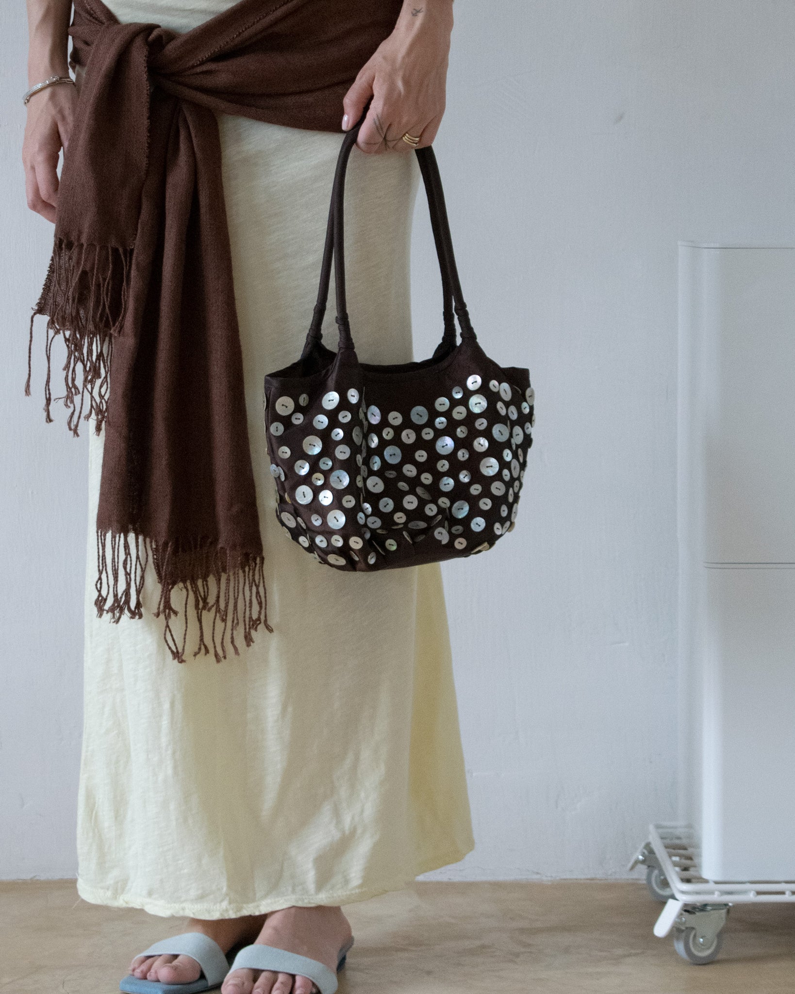 Taffeta Embellished Bag (Brown)