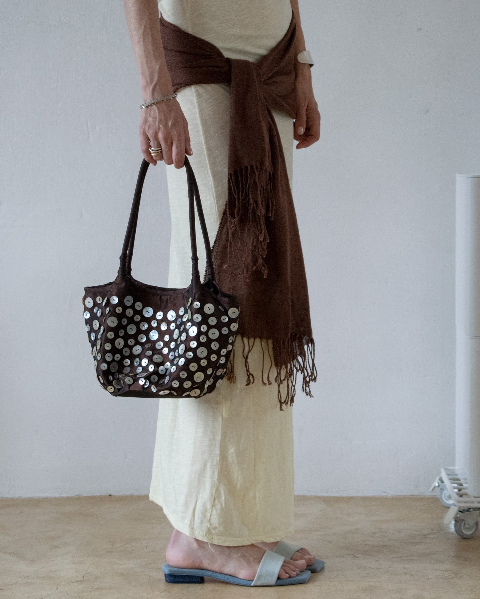 Taffeta Embellished Bag (Brown)