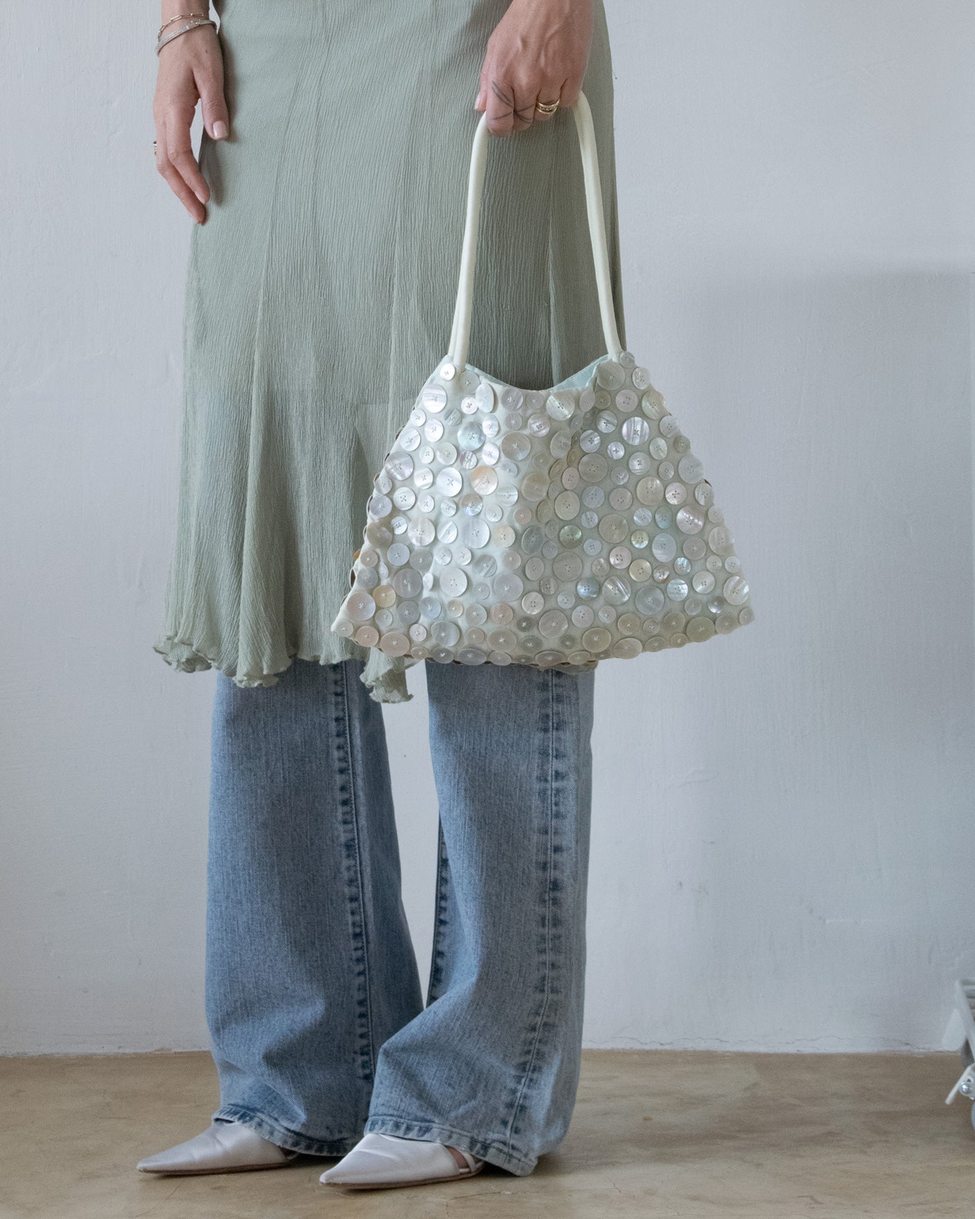 Crepe Embellished Bag (Mint)