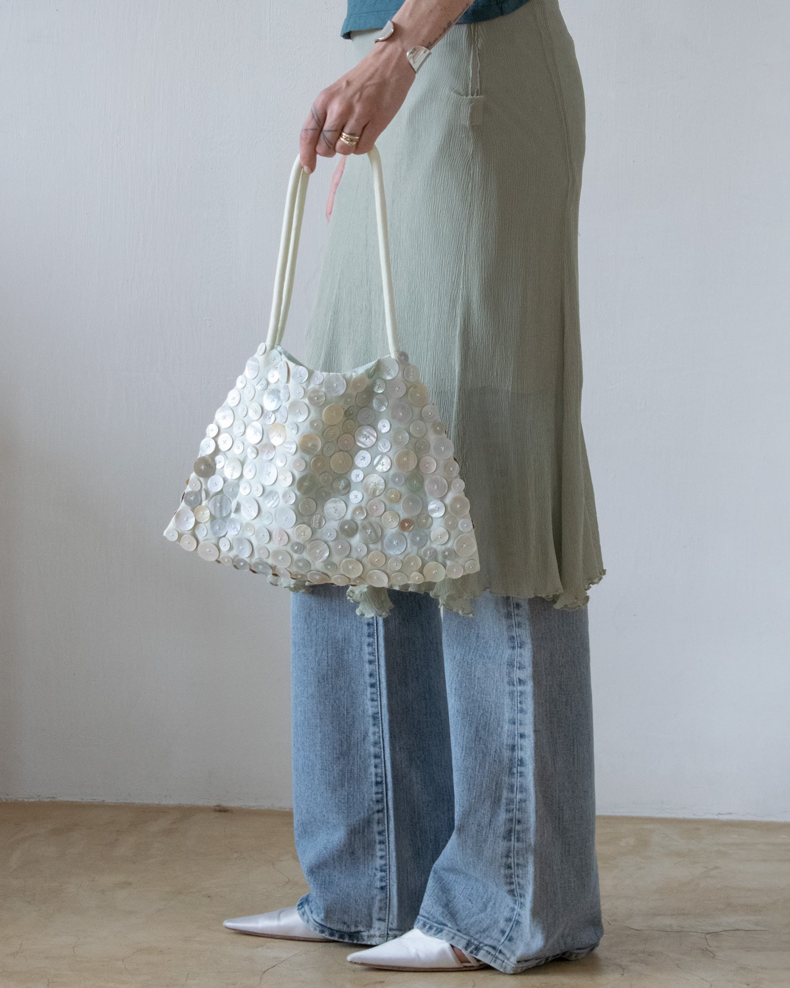 Crepe Embellished Bag (Mint)