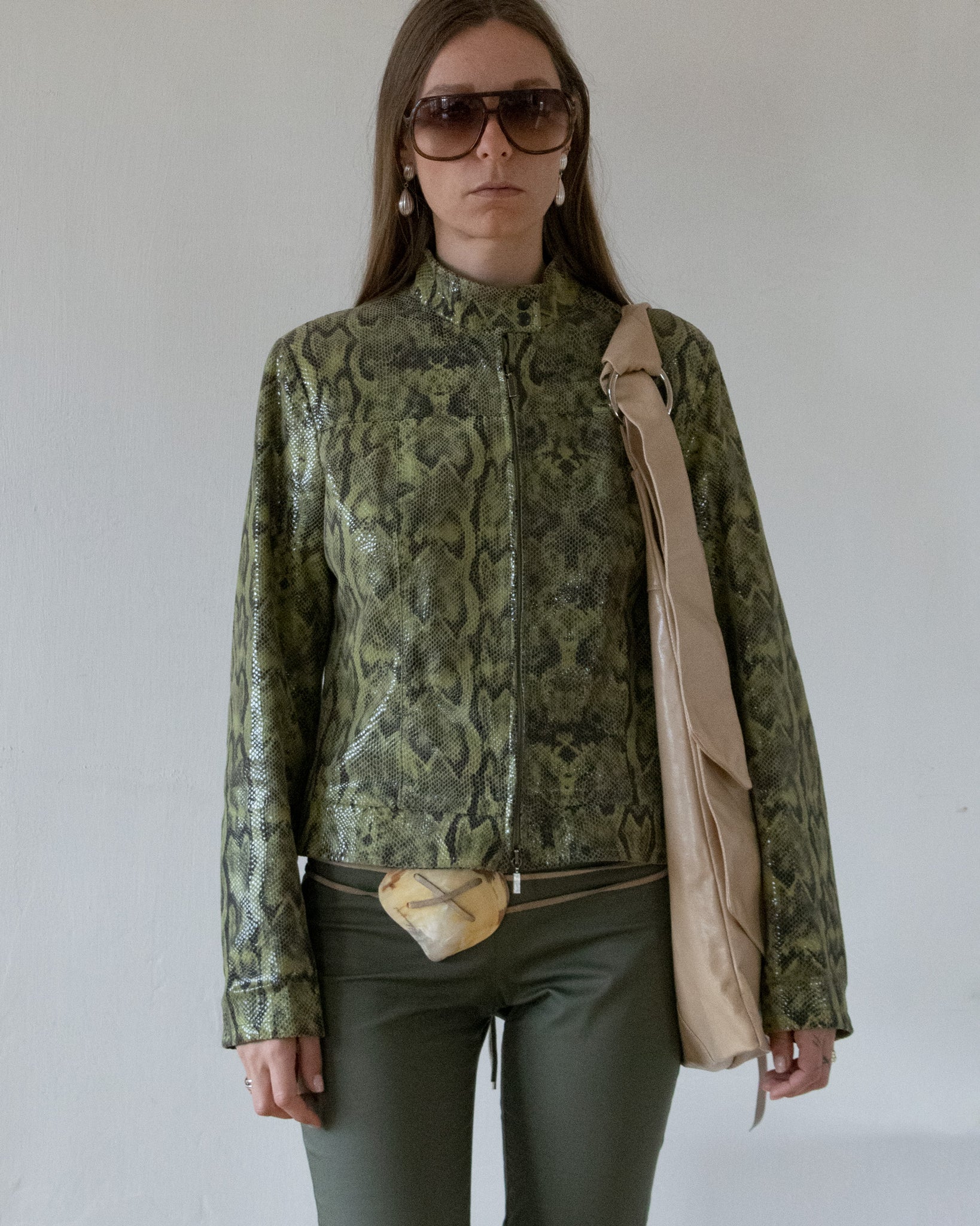 Snake Embossed Leather Jacket