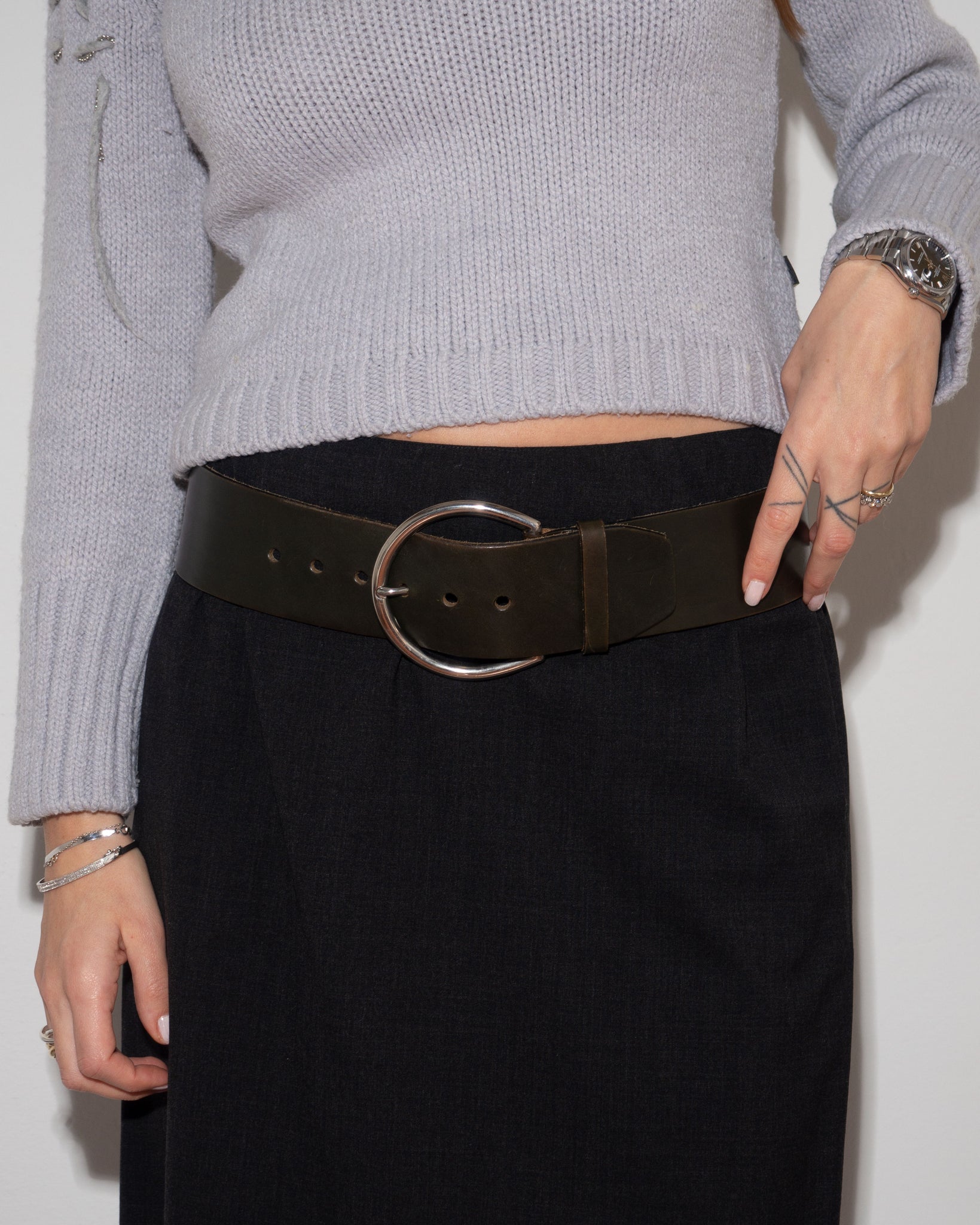 Gray Leather Belt