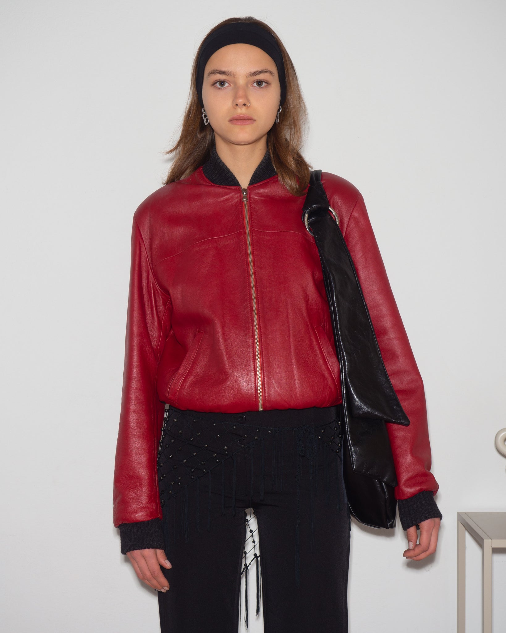 Cherry Leather Bomber