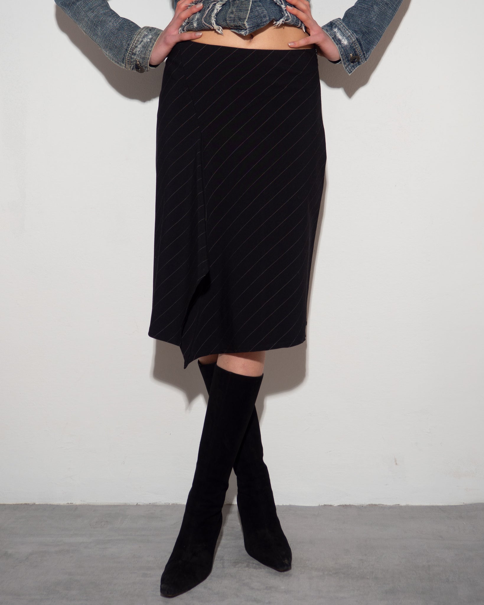 Pinstripe Asymmetric Skirt