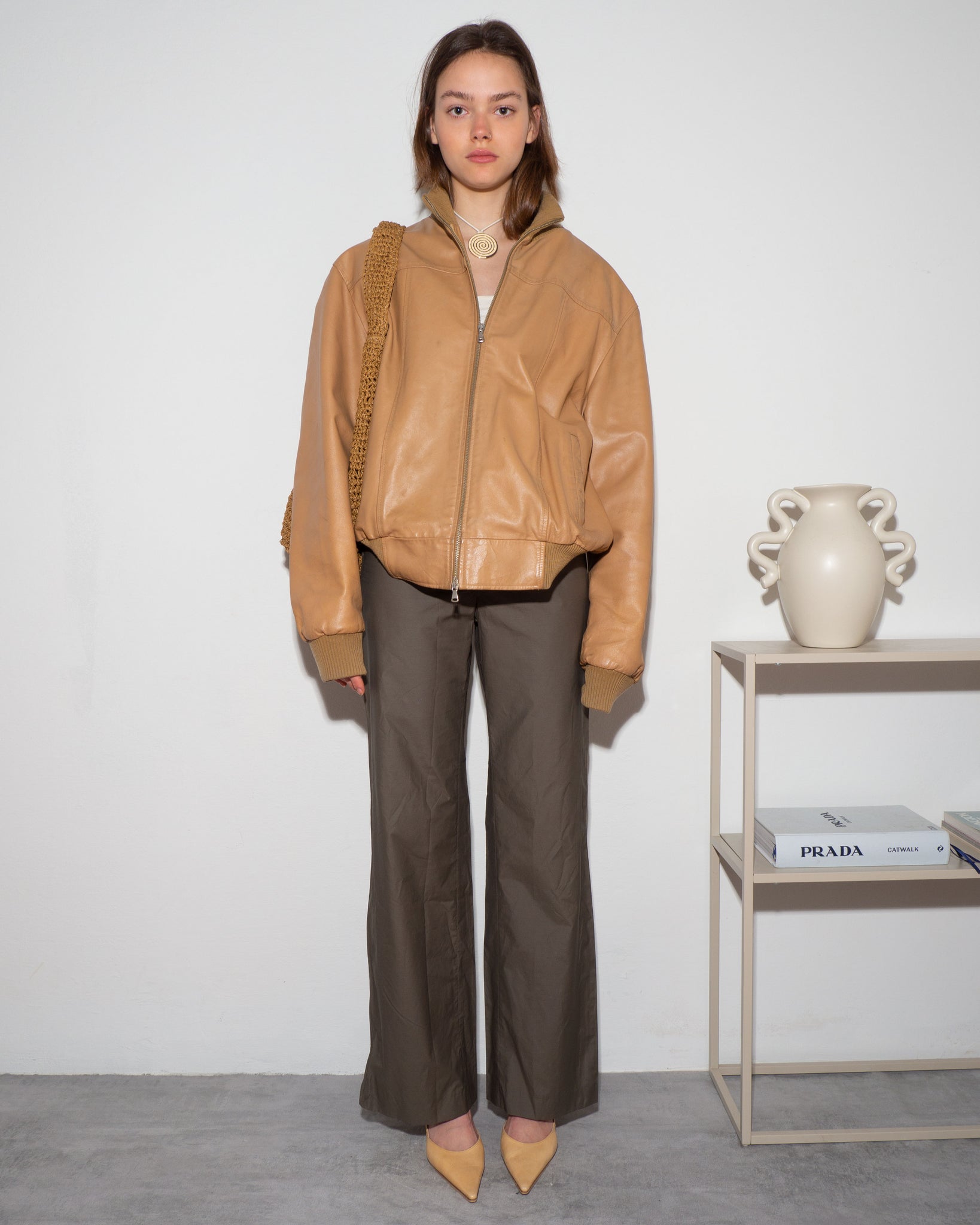 Tan Leather Bomber