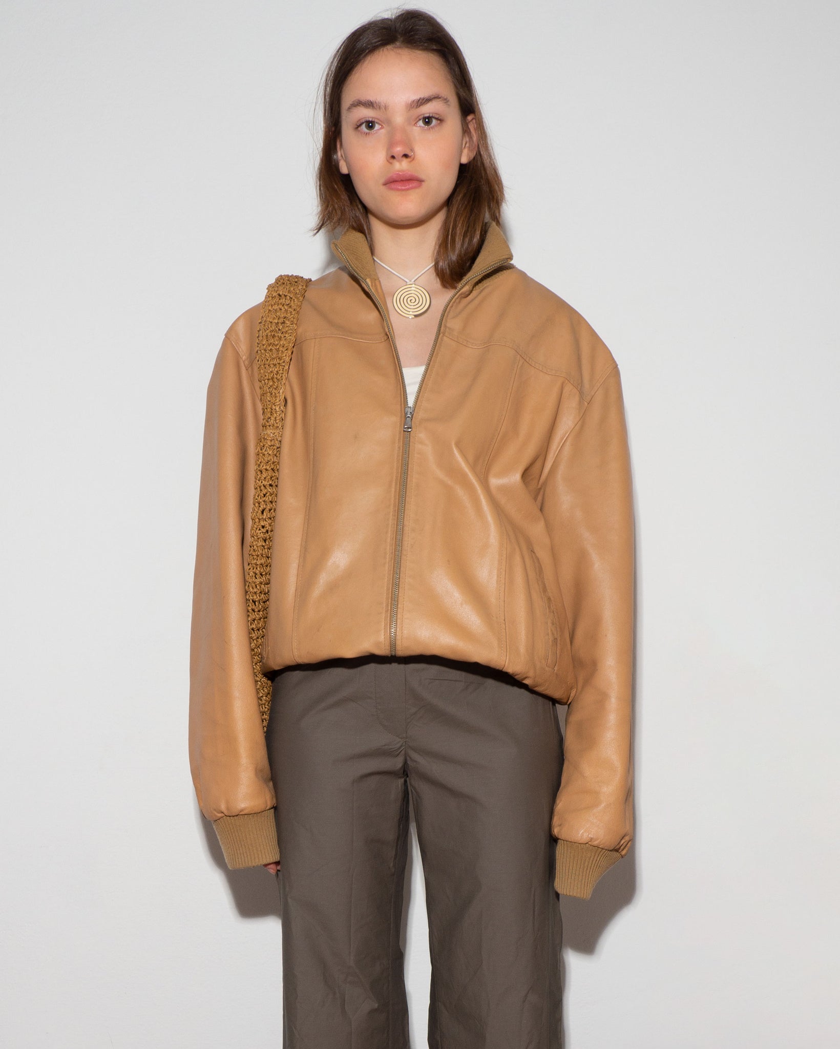 Tan Leather Bomber