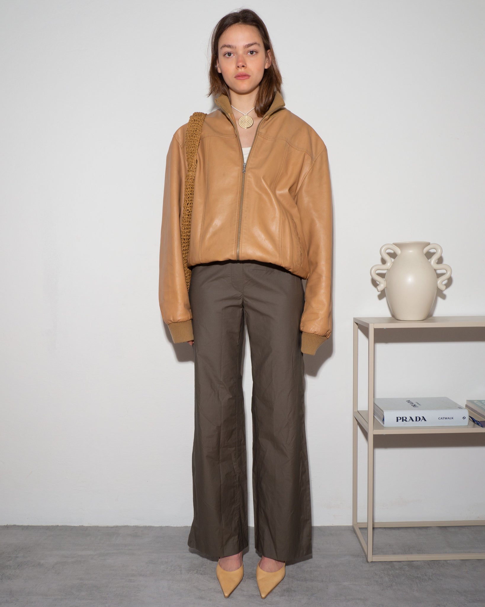 Tan Leather Bomber