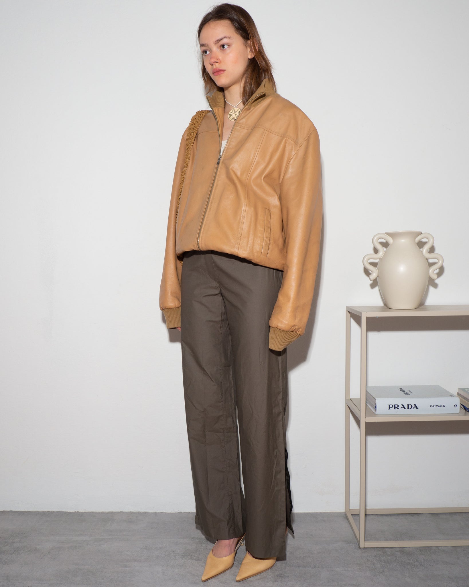 Tan Leather Bomber