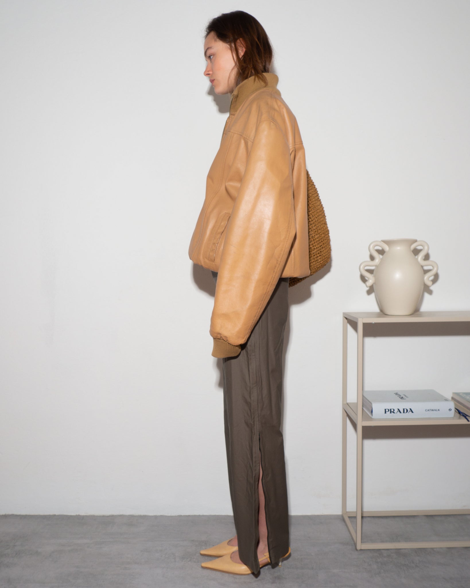 Tan Leather Bomber
