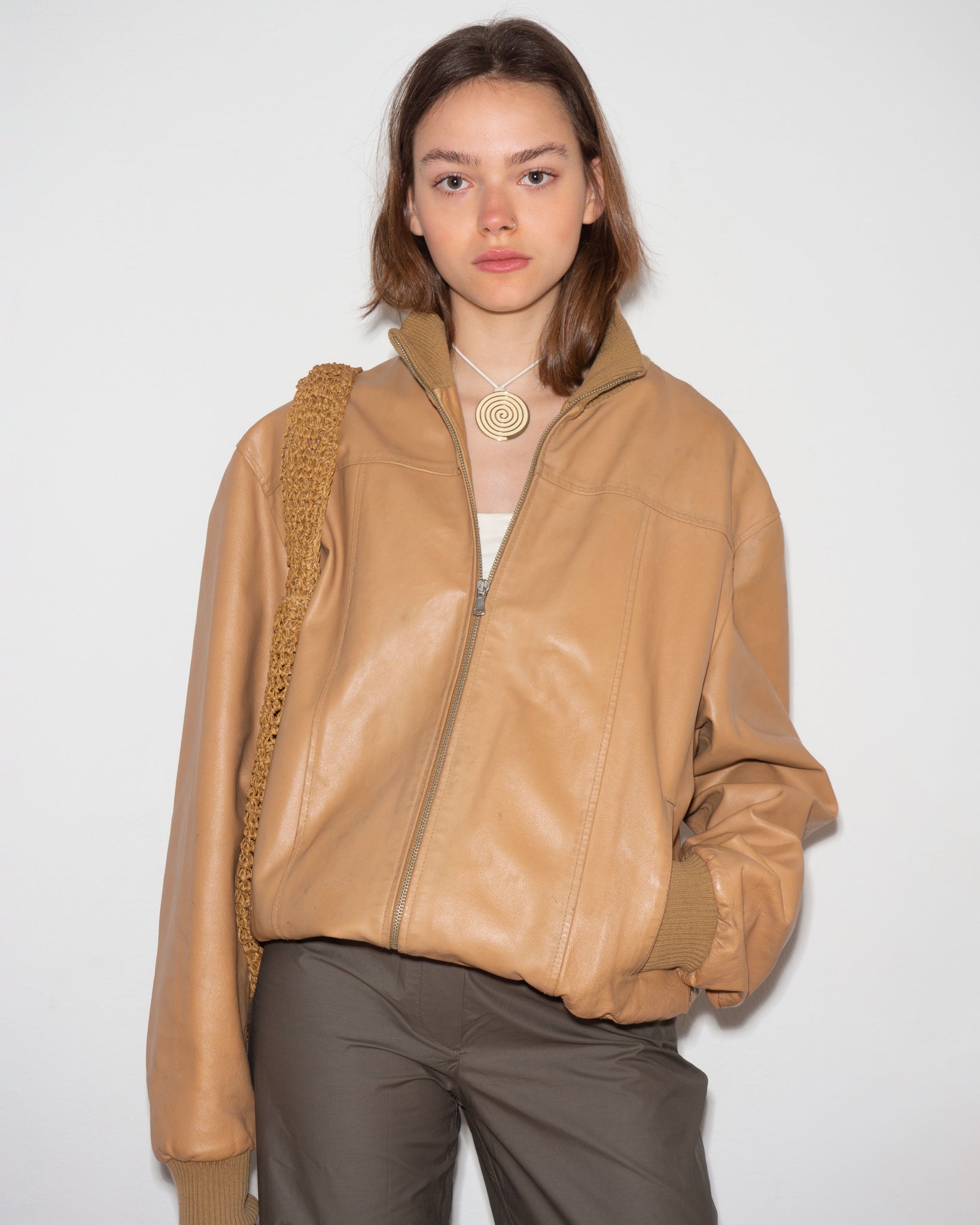 Tan Leather Bomber