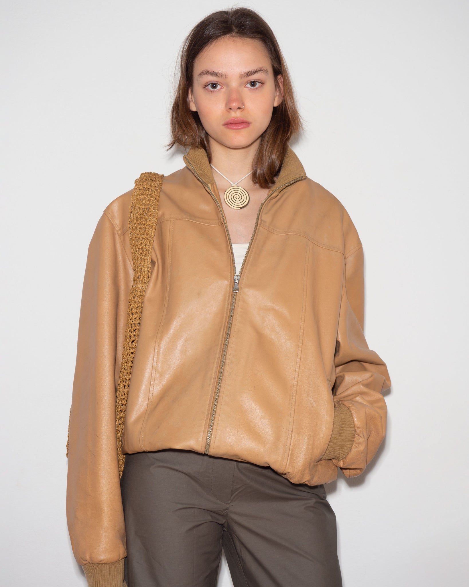 Tan Leather Bomber