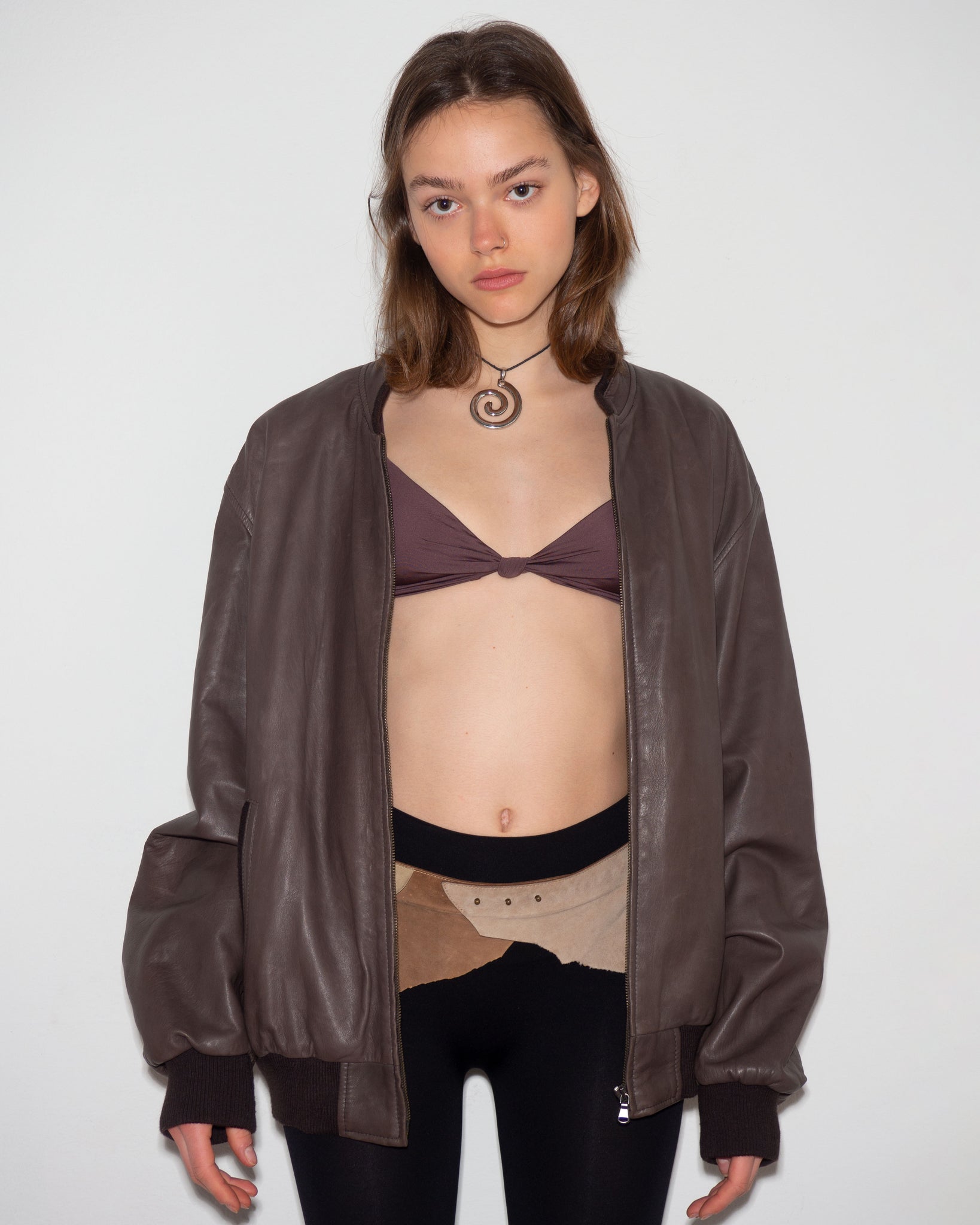 Brown Leather Bomber