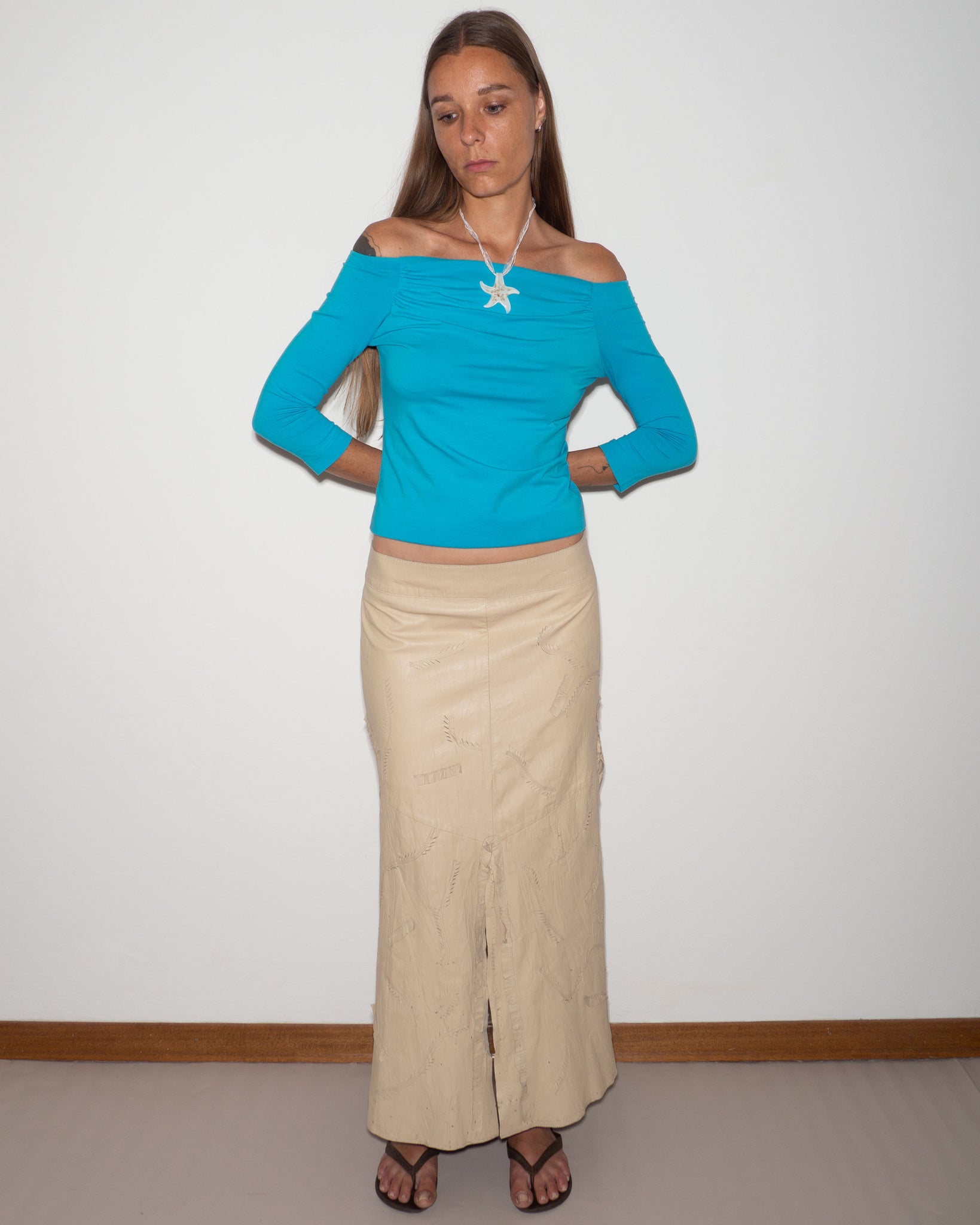 Beige Leather Skirt