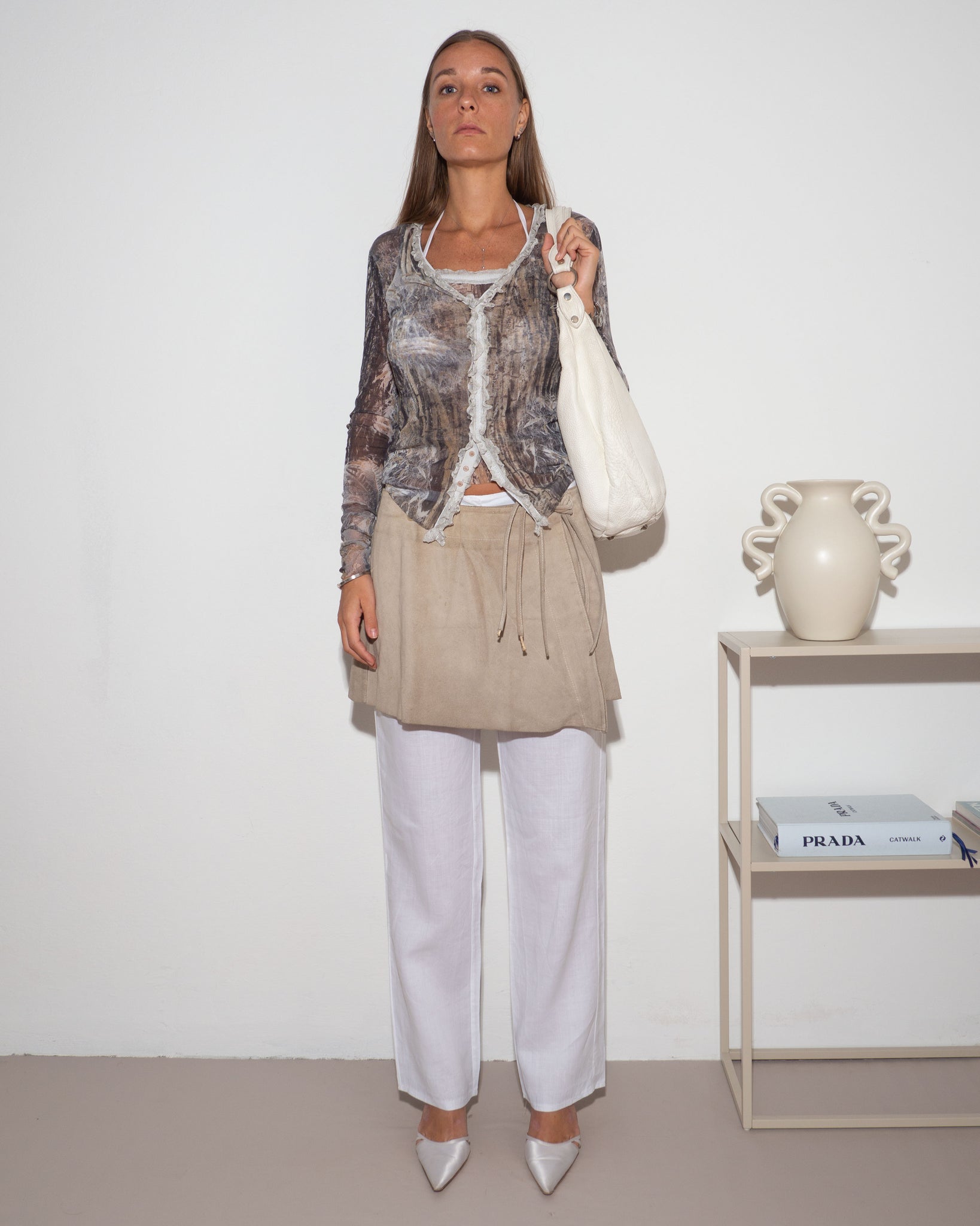 Ivory Leather Hobo Bag