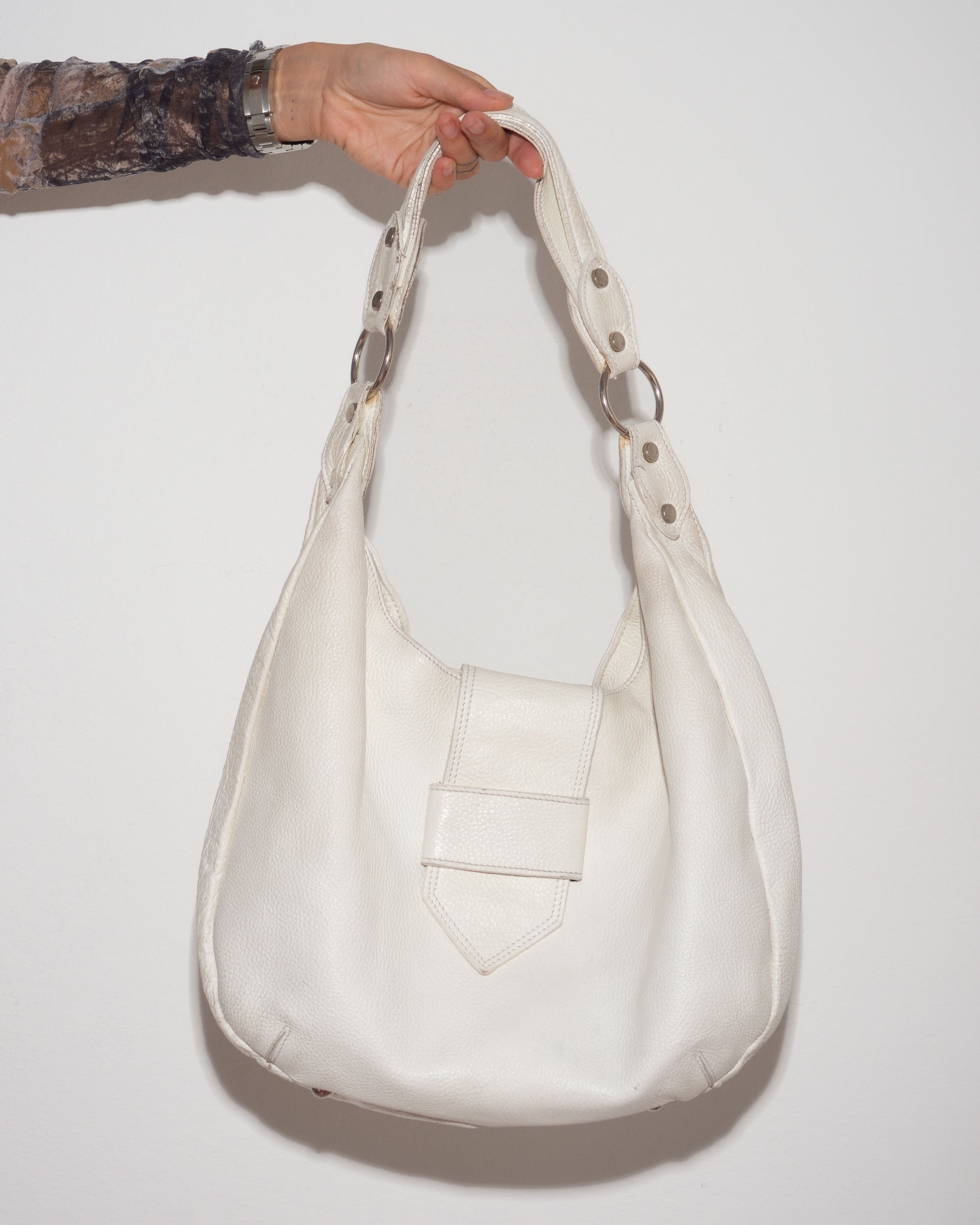 Ivory Leather Hobo Bag