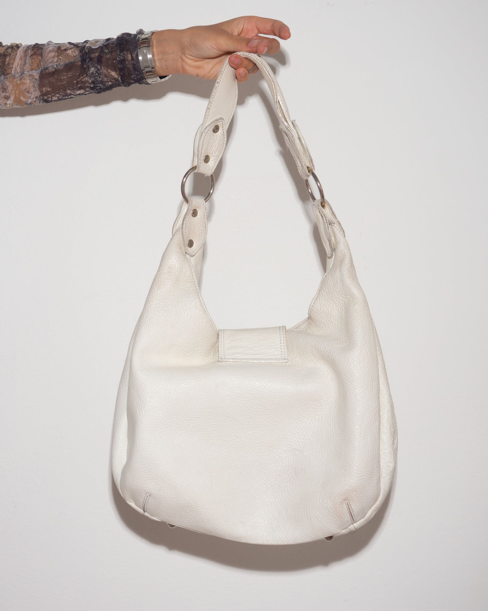 Ivory Leather Hobo Bag