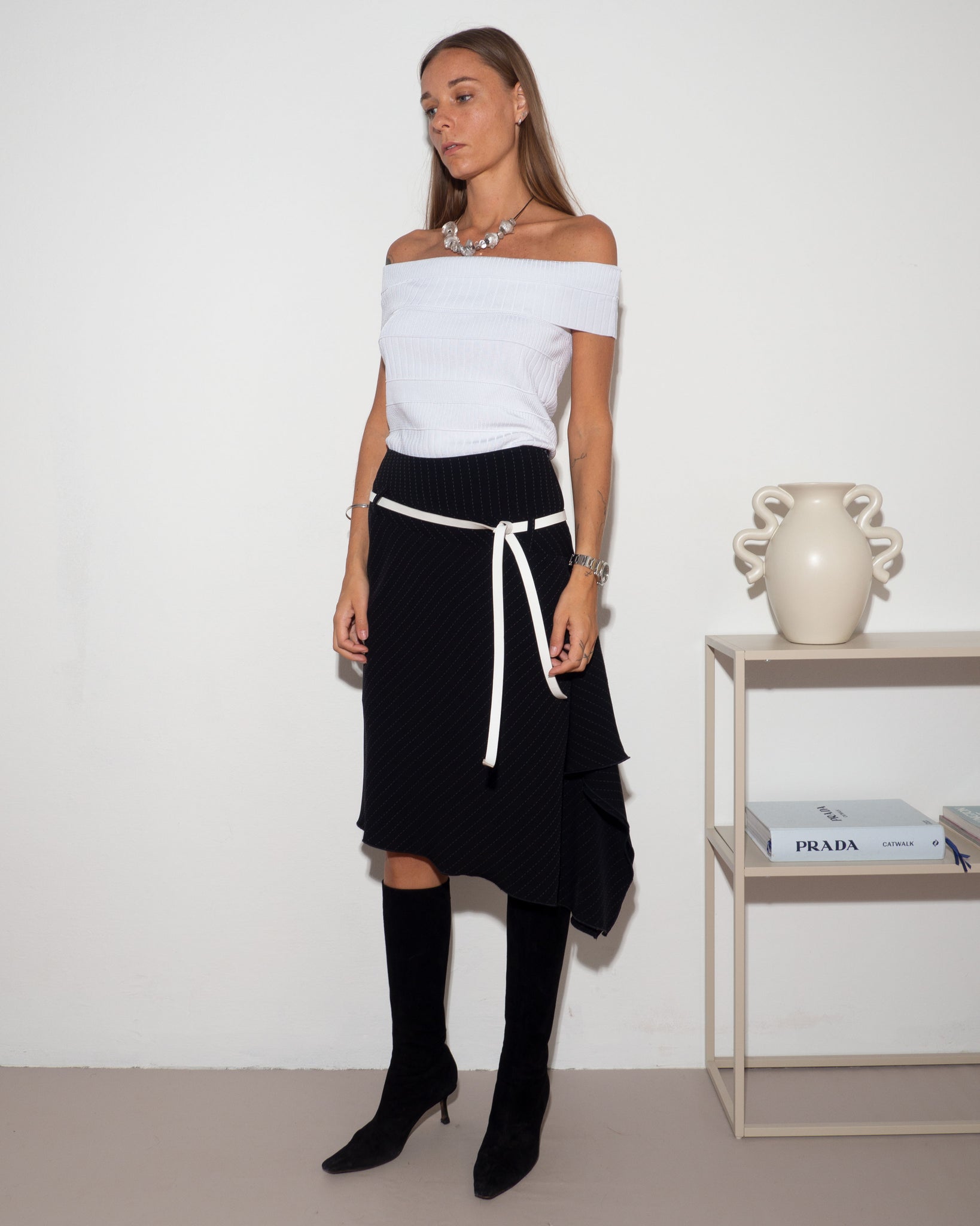 Pinstripe Asymmetric Skirt