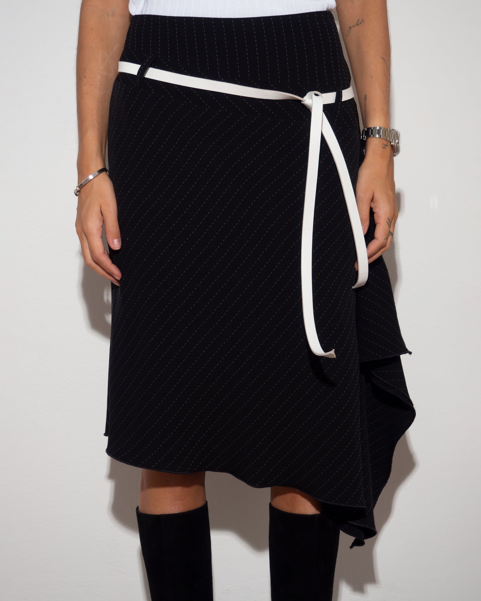 Pinstripe Asymmetric Skirt