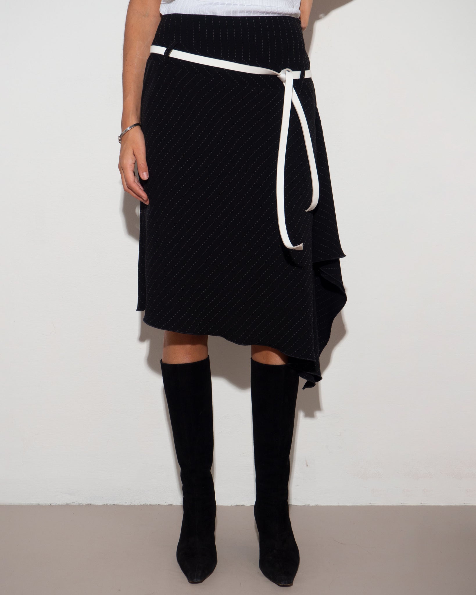 Pinstripe Asymmetric Skirt