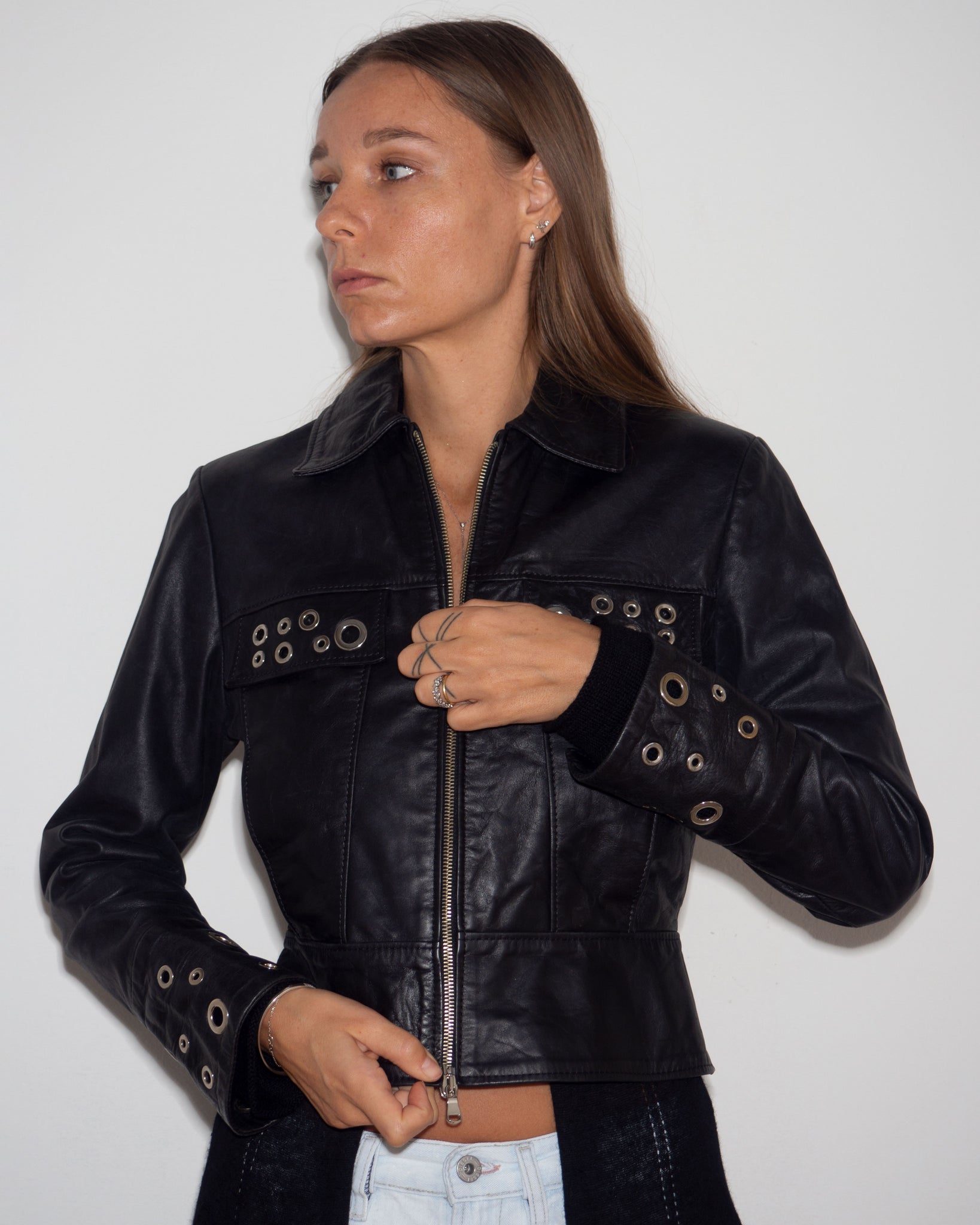 Leather Eyelet Jacket