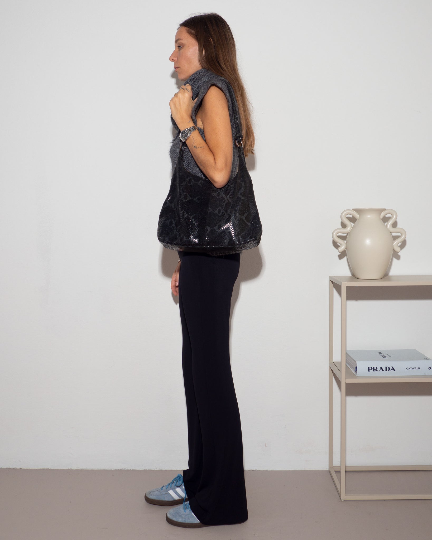 Embossed Leather Hobo Bag