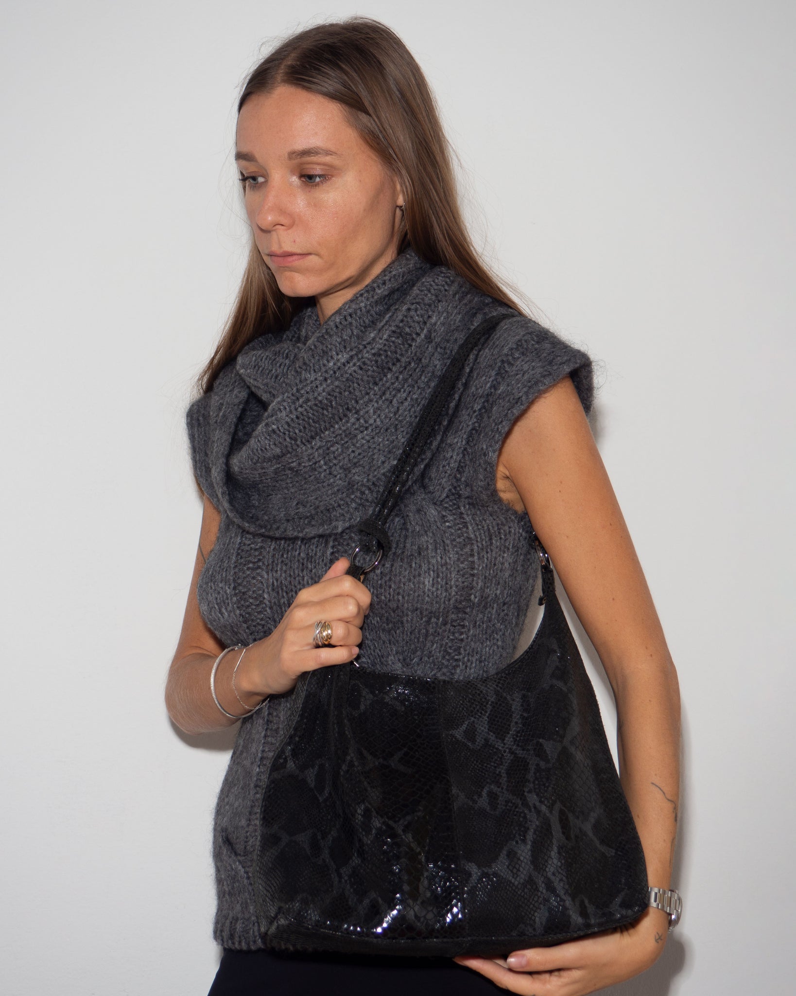 Embossed Leather Hobo Bag