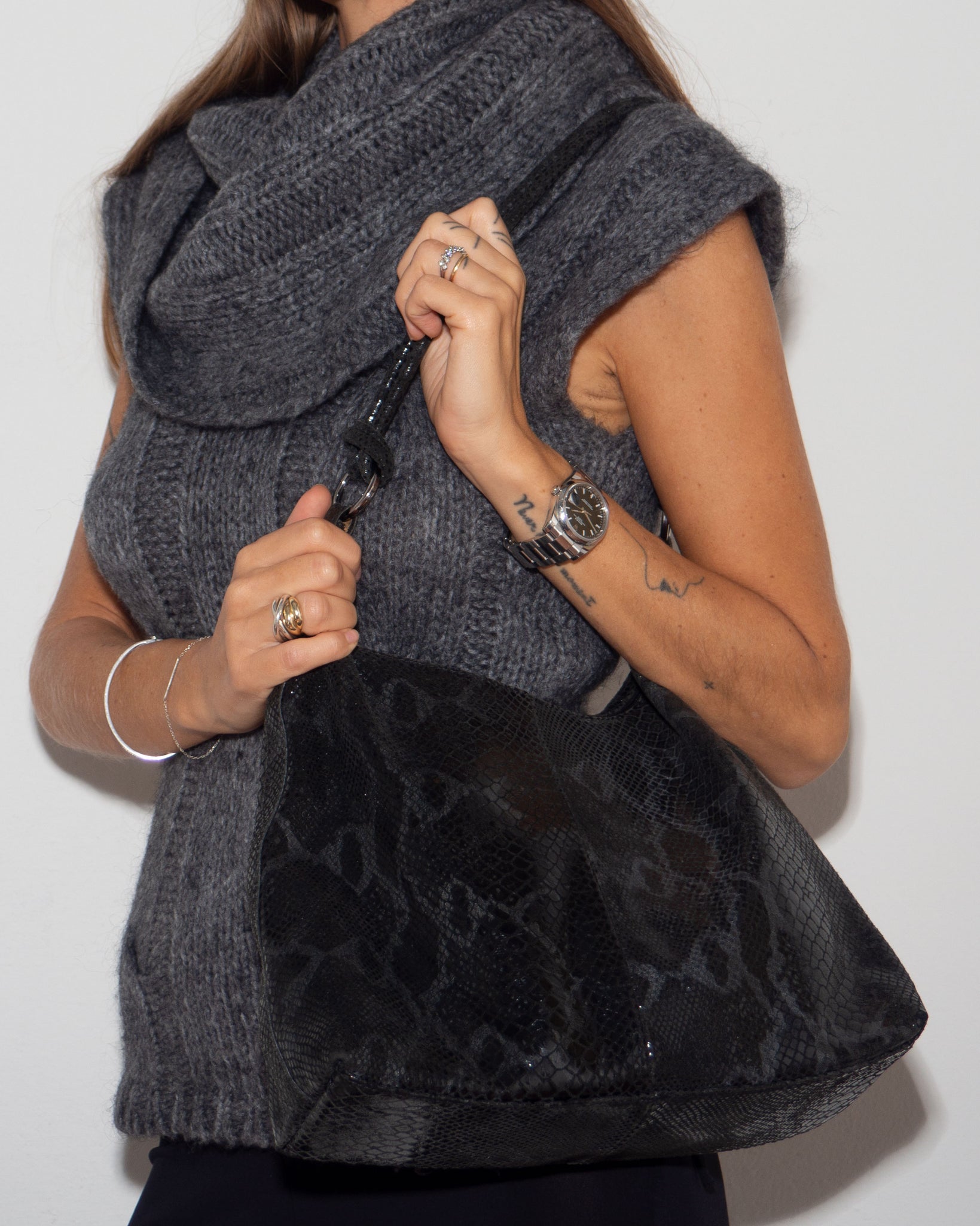 Embossed Leather Hobo Bag