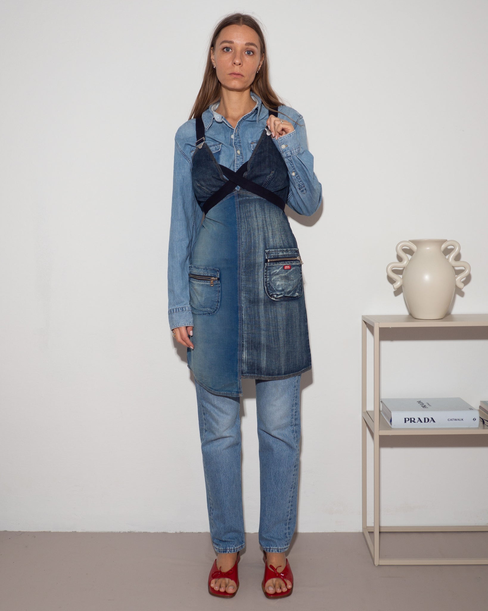 denim dress miss sixty Vintage Slit Denim Slip Dress, BLUE Black Denim / EU / 36