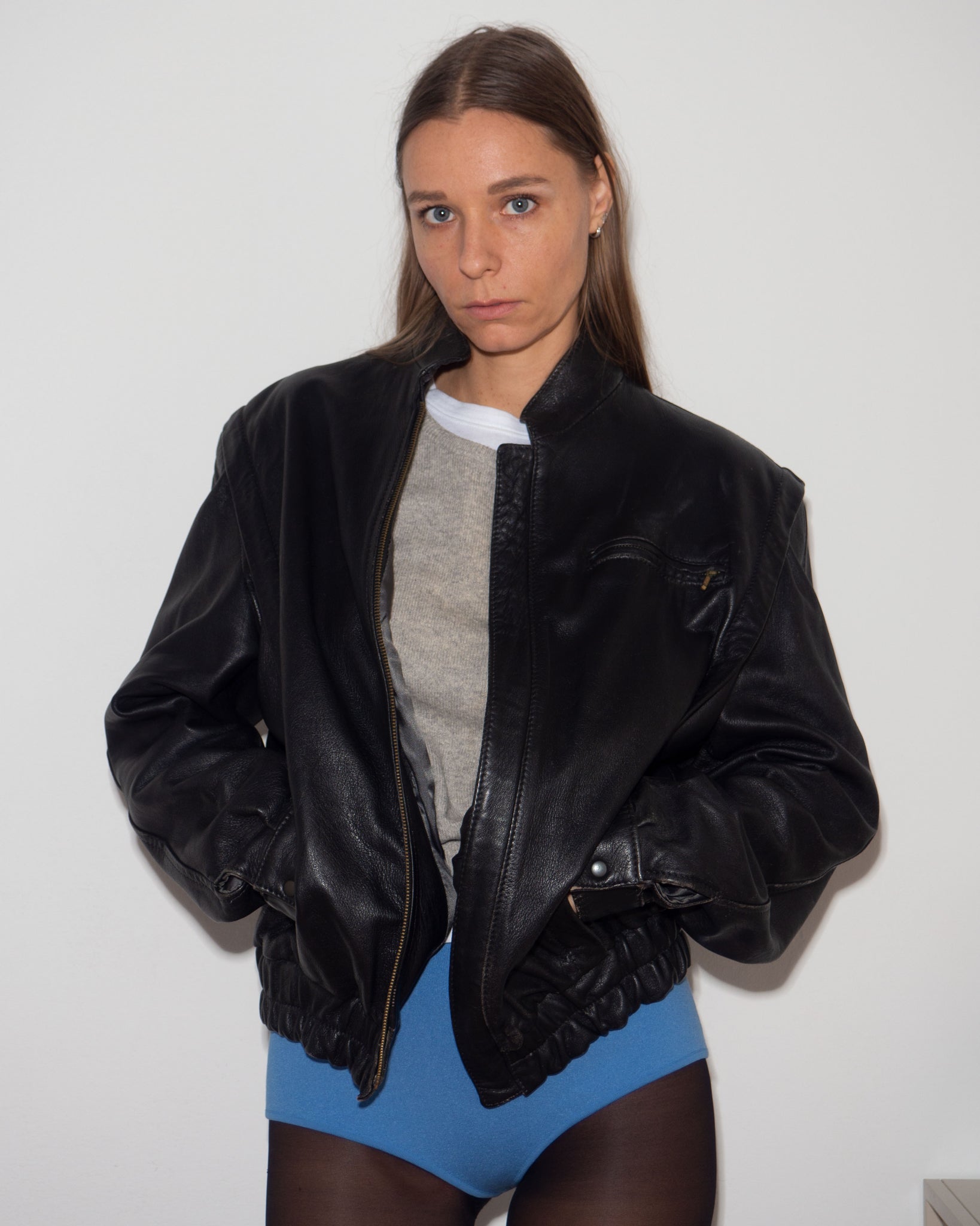 Black Leather Bomber