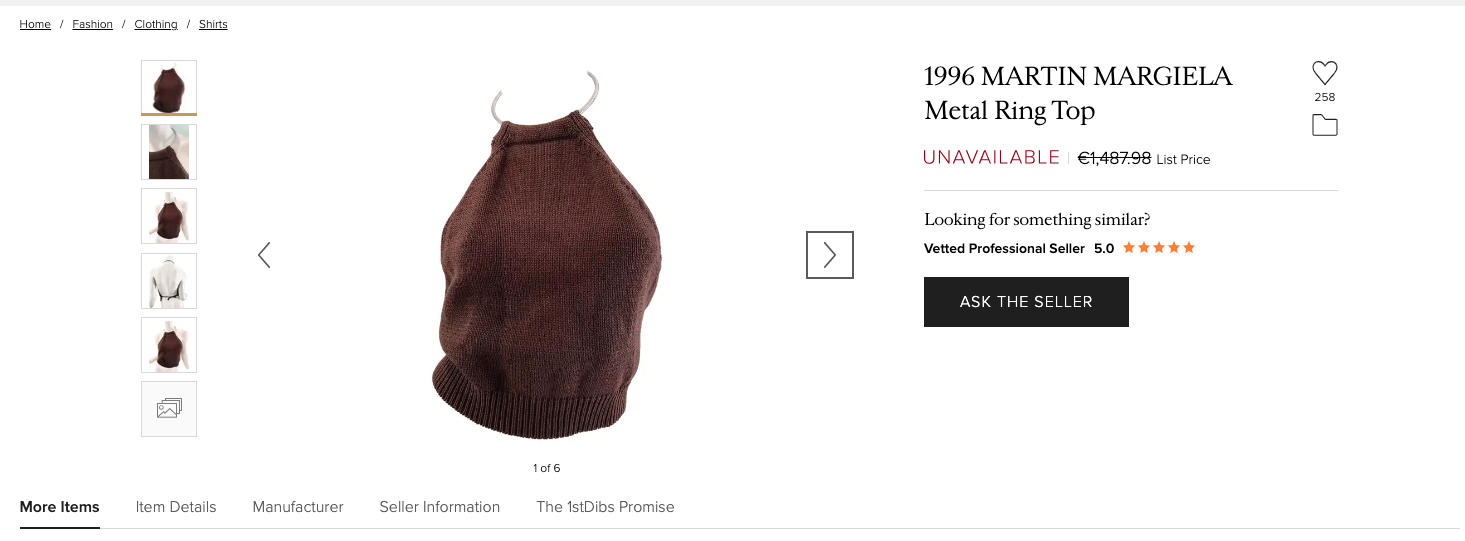 SS1996 Martin Margiela Metal Ring Top