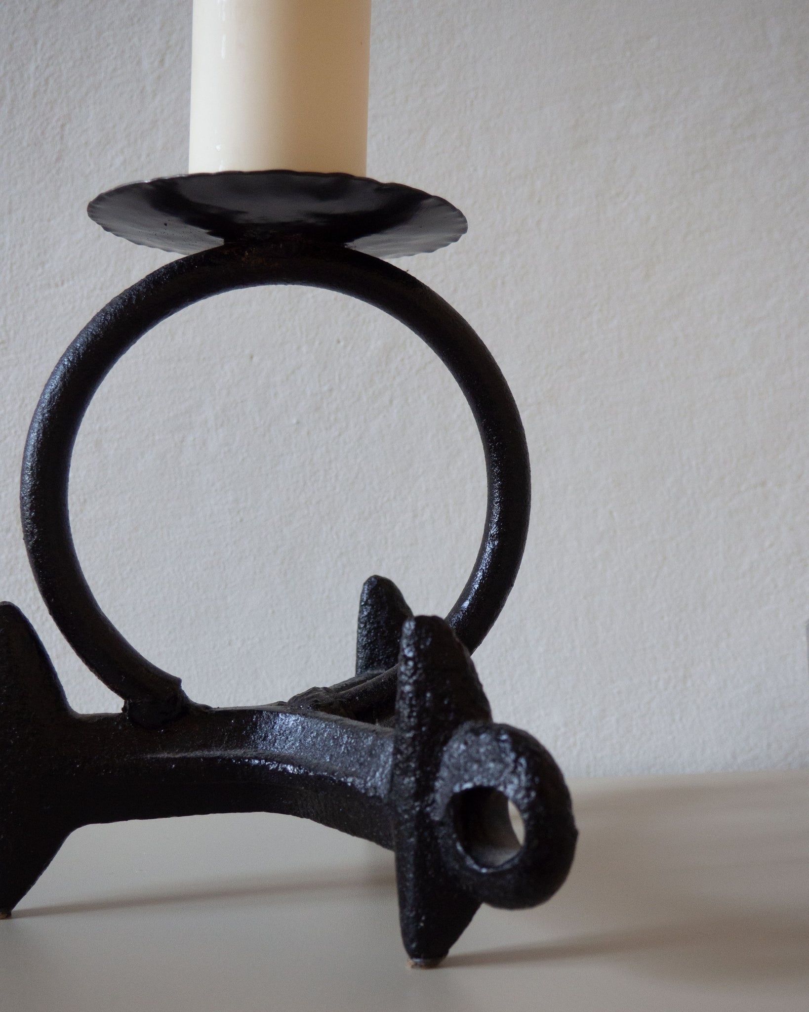 Brutalist Wrought Iron Candle Holder