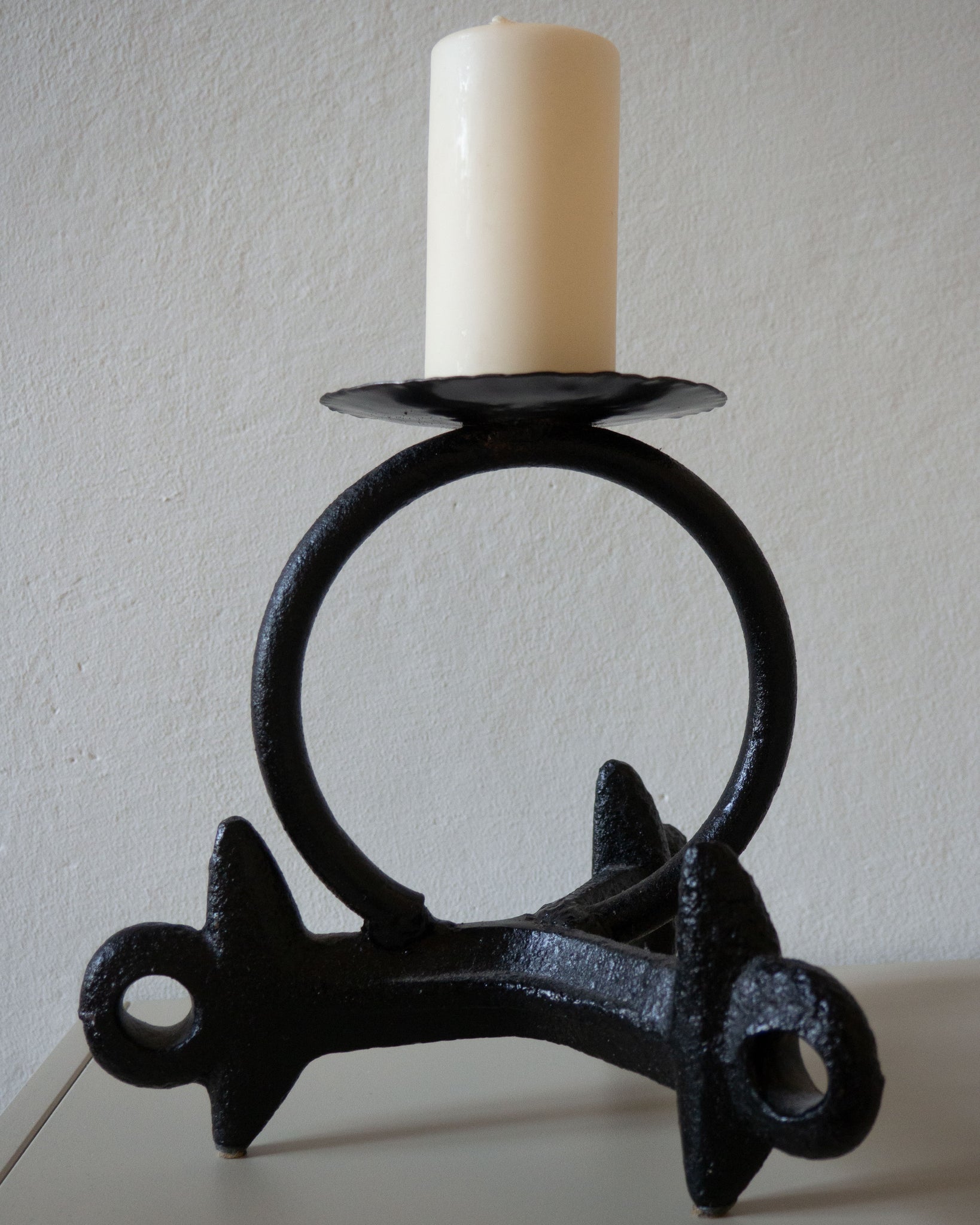 Brutalist Wrought Iron Candle Holder